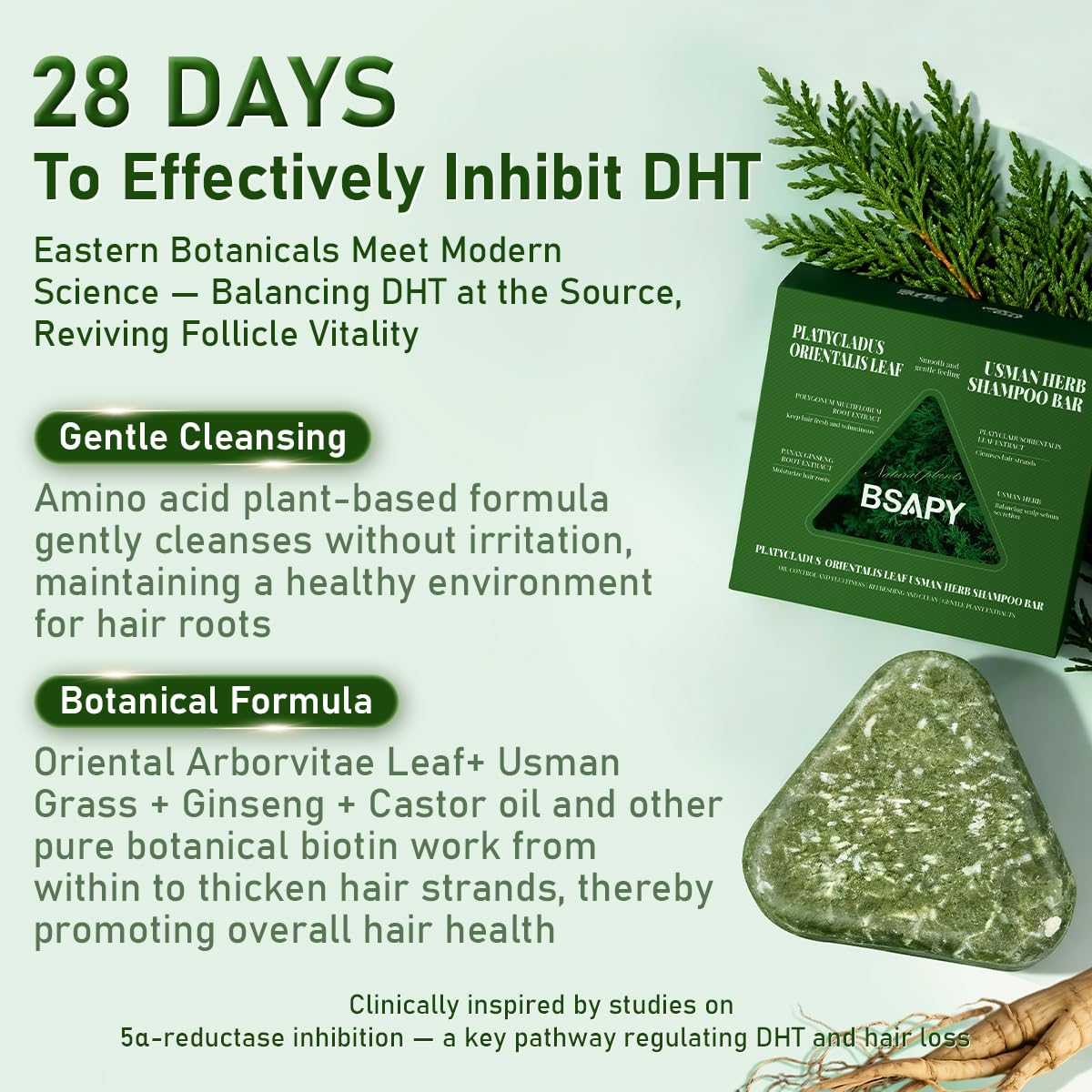 Anti Hair Loss Shampoo Bar – DHT Blocker with Polygonum, Ginseng & Tea Tree, Strengthens Roots, Reduces Hair Fall, for Thinning Hair, Herbal Hair Growth Soap 120g *2 - Image 2