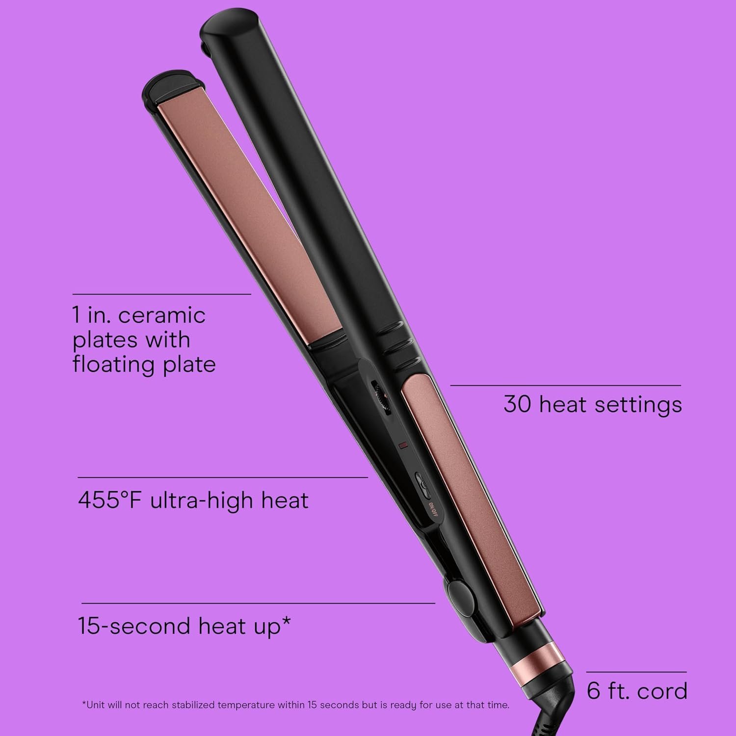 INFINITI PRO CONAIR Rose Gold Ceramic Flat Iron Hair Straightener, 1-Inch Flat Iron with Extra-Long Plates, including a Floating Plate, Advanced Heat Technology, Black - Image 2