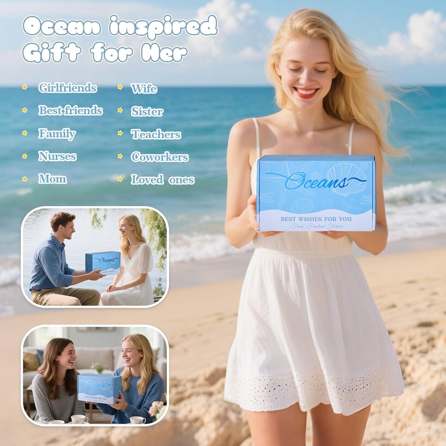 Self Care Gifts for Women,Ocean Birthday Gifts for Women,Spa Care Package | Blue Gift Box,Beach Gift Basket,Relaxation Spa Gifts Set for Women,Get Well Soon Gift,For Mom,Wife,Sister,Her,Best Friend - Image 8
