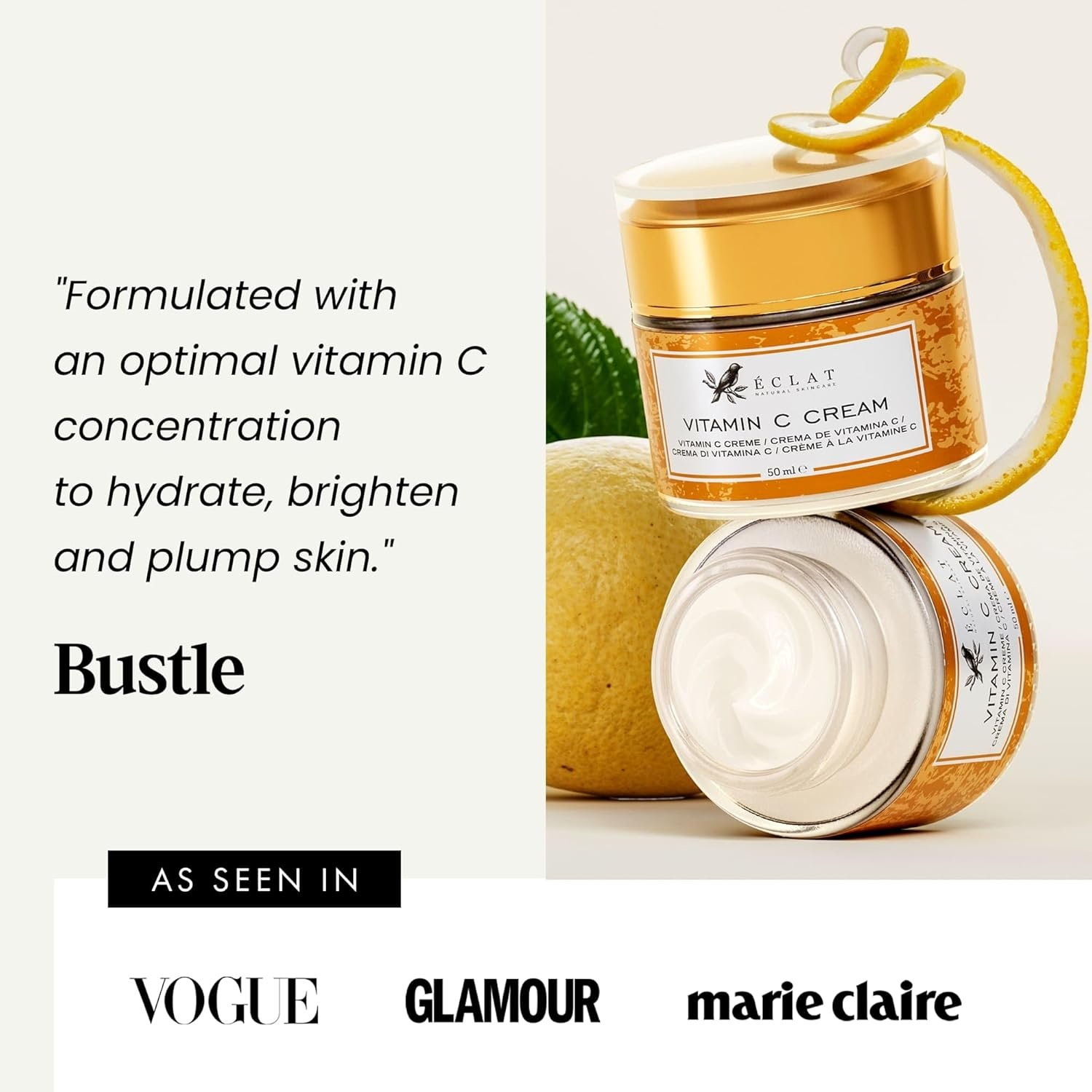 Eclat Skincare Vitamin C Moisturizer for Face with Hyaluronic Acid & Squalane - Face Brightening Cream - Anti Aging, Firming & Hydrating Vitamin C Cream for All Skin Tone 50 ml - Image 7