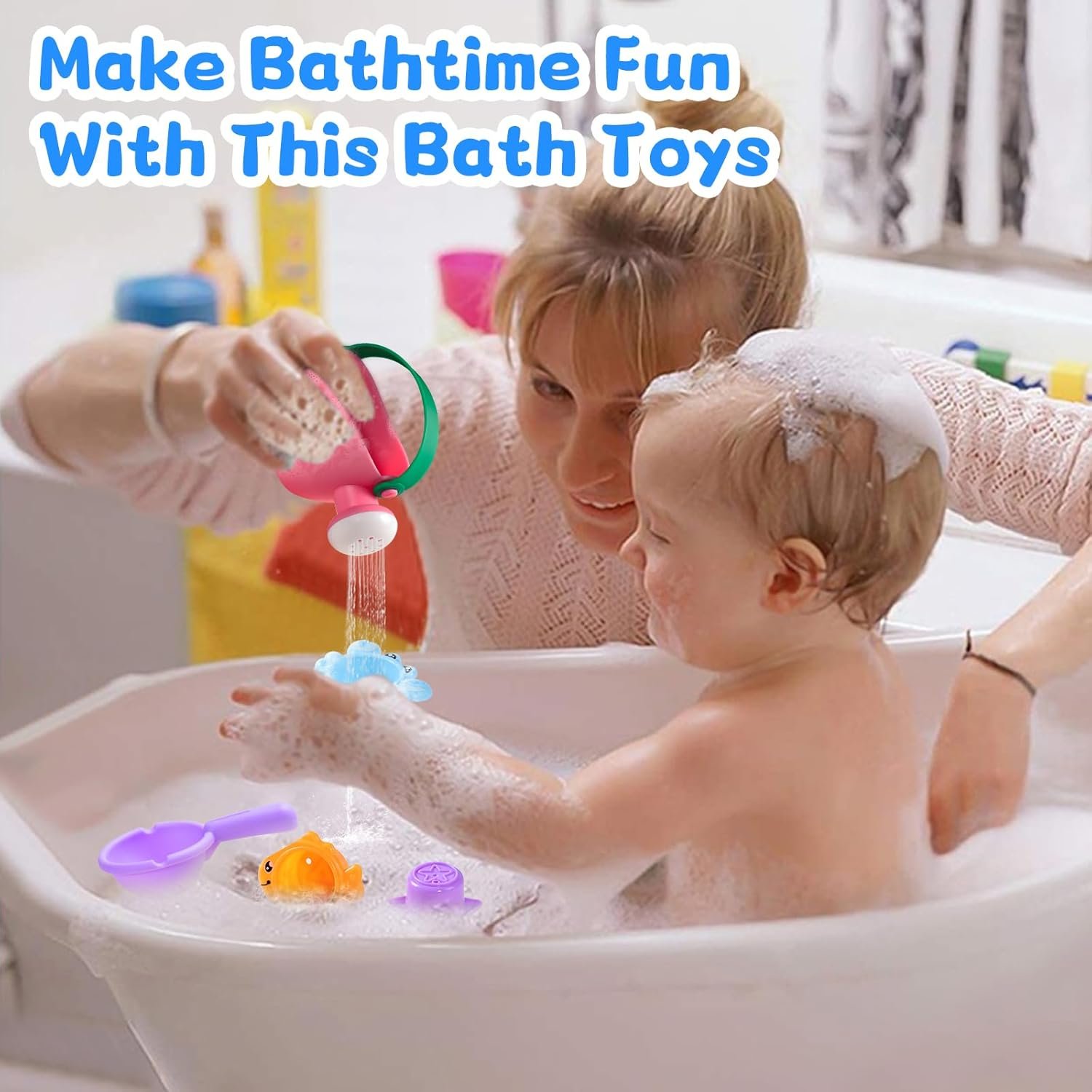Fajiabao Baby Bath Toys for Kids Ages 1-3 Toddler Bath Toys Mold Free for 2-4 Bathtub Sand Beach Pool Water Toys for 1+ Year Old Girl Gifts 5 PCS (Color Random) - Image 5