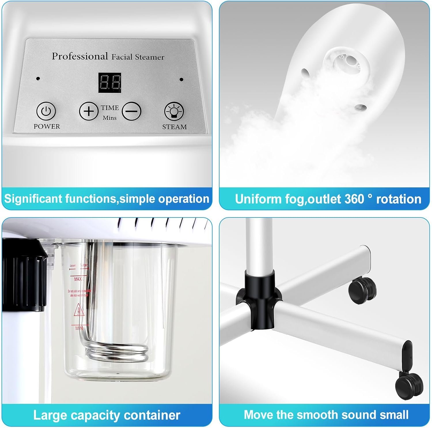 Professional Facial Steamer for Atomization Humidifier Atomizer, Adjustable Height and Angle, Face Steamer Clean Skin Firming Pores and Moisturizing Suitable for a Beauty, Spa, at Home - Image 3
