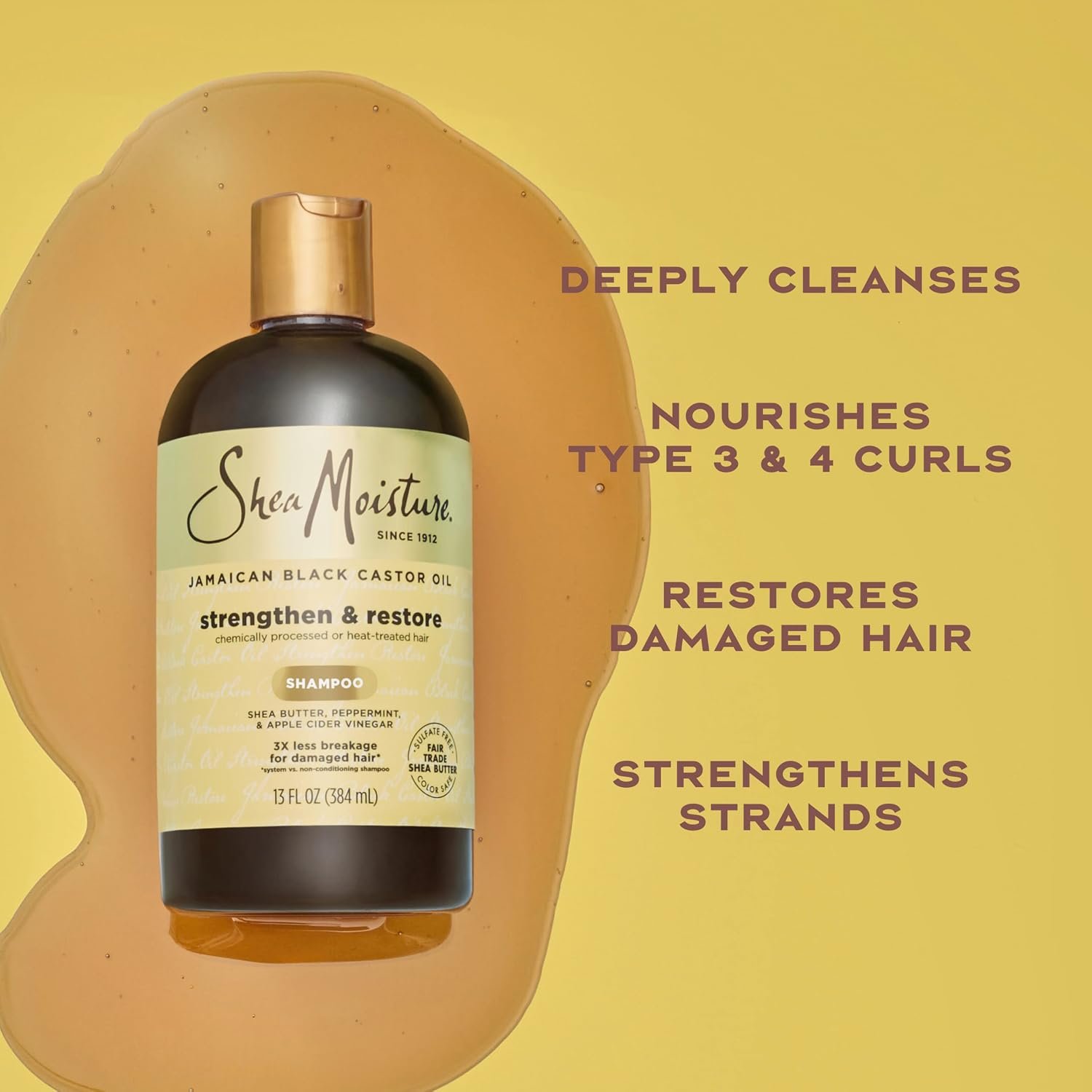 SheaMoisture Strengthen and Restore Shampoo Pure Jamaican Black Castor Oil for Damaged Hair To Cleanse and Nourish Hair 13 fl oz - Image 4