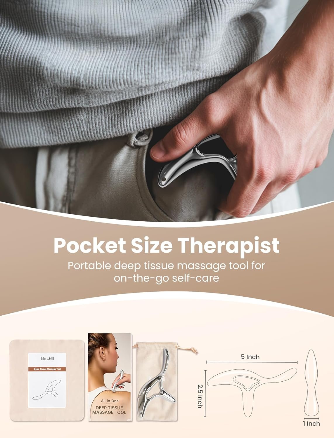 lifechill Trigger Point Massage Tool for Deep Tissue Massage & Gua Sha, HSA Muscle Scraper Tool for Full Body Pain Relief, FSA Eligible Items Thumb Saver Acupressure Tool, Fathers Day Dad Gifts - Image 9