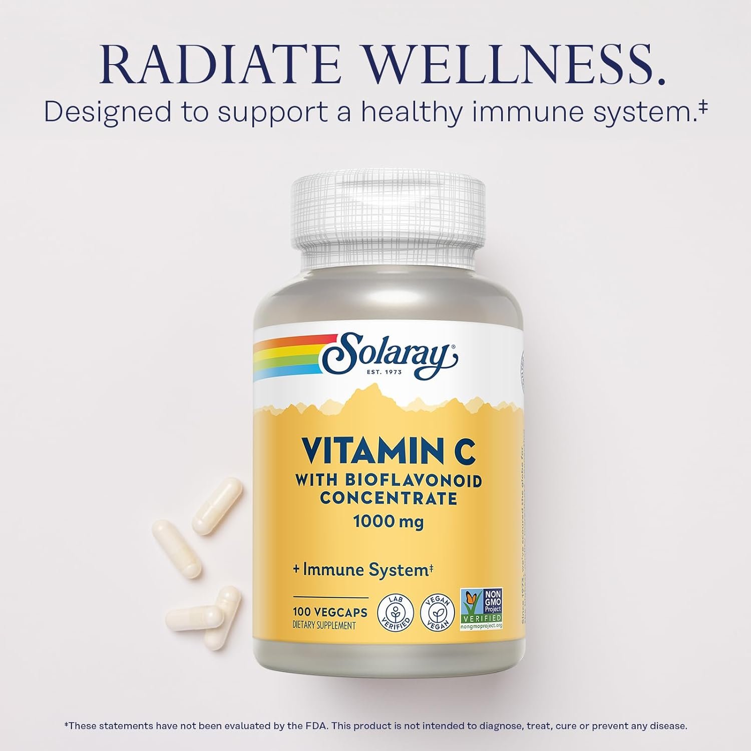 SOLARAY Vitamin C 1000mg with Bioflavonoids Concentrate - Vitamin C Capsules with Rose Hips and Acerola Cherry - Antioxidant, Heart Health and Immune Support Supplement, Vegan, Non-GMO, 100 Servings - Image 3