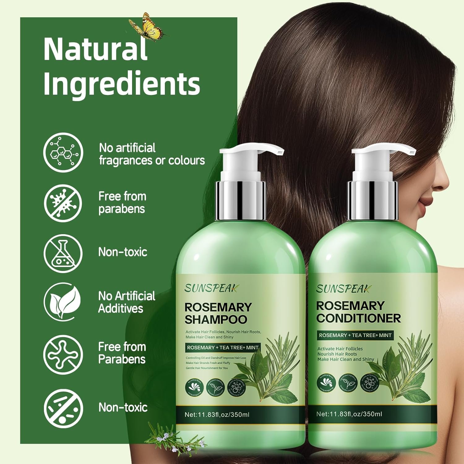 Rosemary Hair Growth Shampoo and Conditioner Set: Thickness & Anti Hair Loss Shampoo and Conditioner with Tea Tree Oil Mint Biotin – Strengthening Formula for Men & Women, Thinning & Damaged Hair Care - Image 6