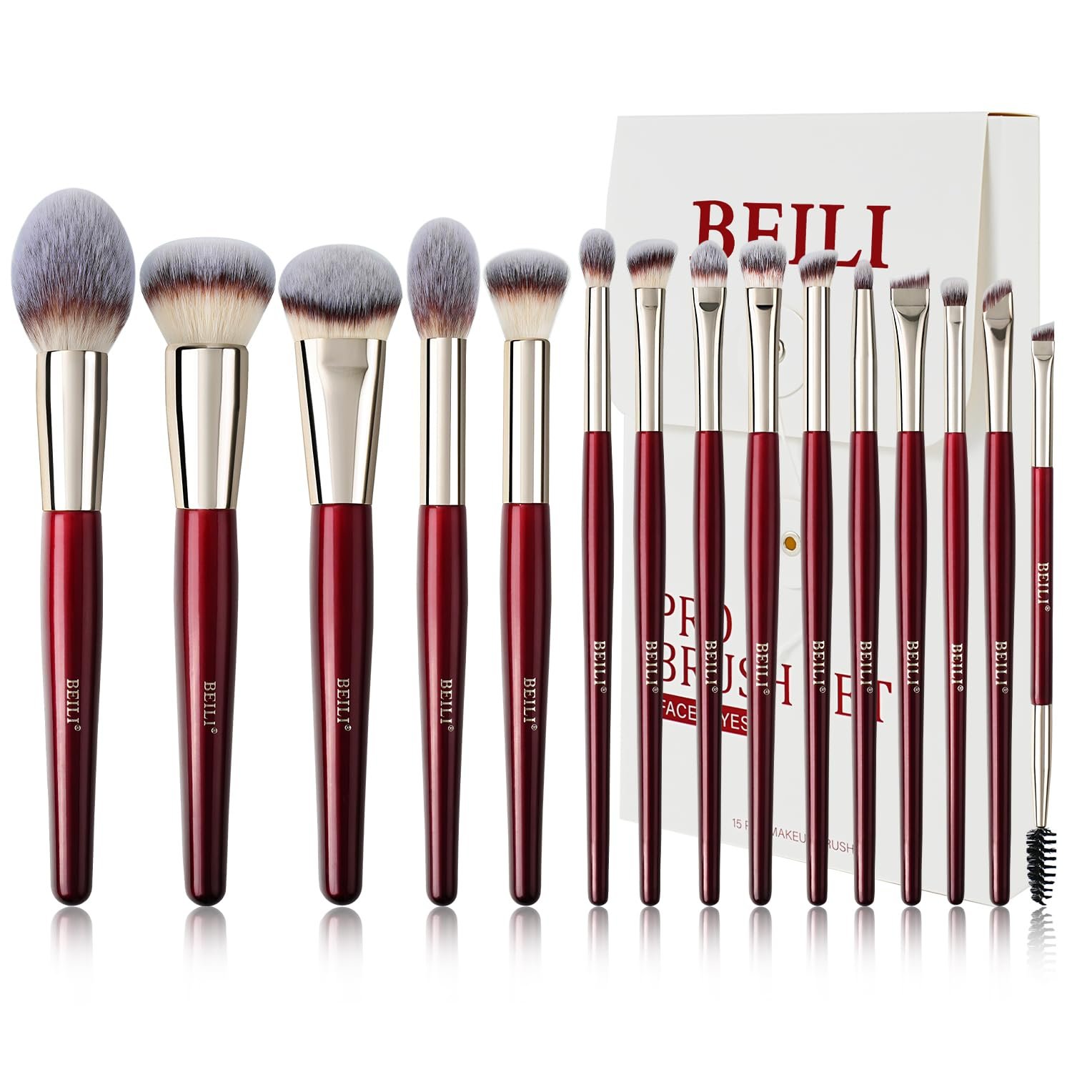 BEILI Makeup Brushes 15Pcs Professional Eyeshadow Brush Set Premium Synthetic Makeup Brushes for Liquid, Cream & Powder Eyeshadow