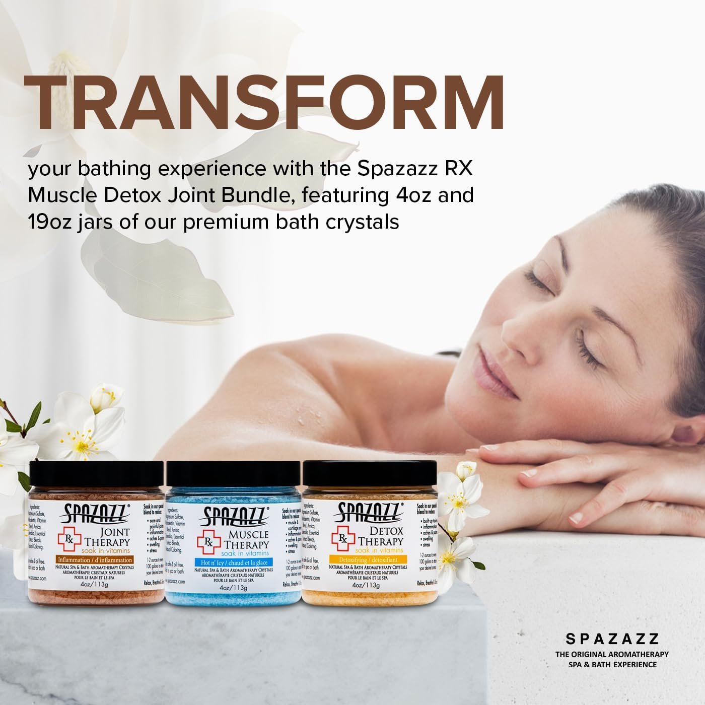 Spa & Hot Tub RX Therapy Muscle Detox Joint Bundle 3 Pack Gift Set - Spazazz Therapeutic Mineral Dead Sea Bath Salt Crystals Collection - Image 2