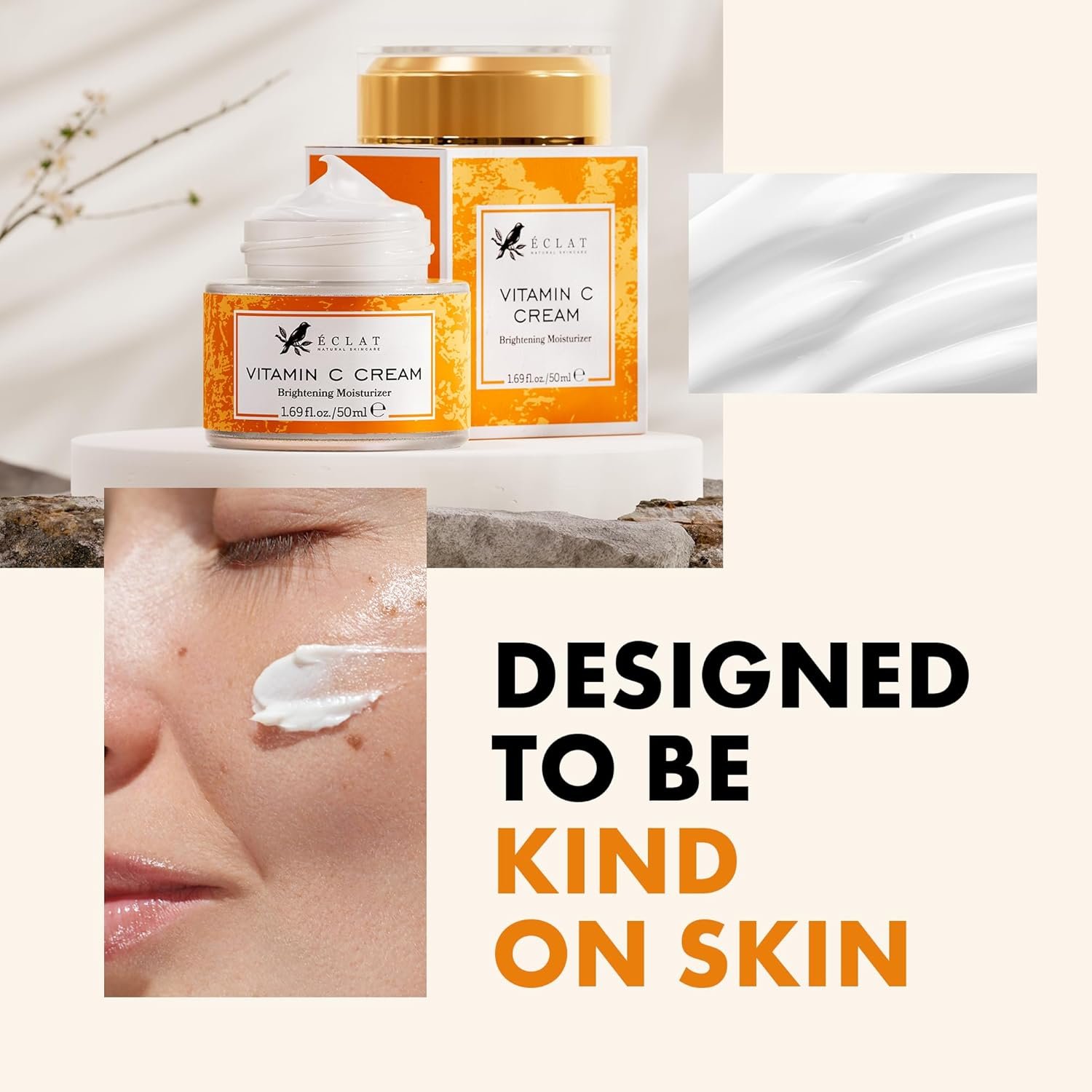 Eclat Skincare Vitamin C Moisturizer for Face with Hyaluronic Acid & Squalane - Face Brightening Cream - Anti Aging, Firming & Hydrating Vitamin C Cream for All Skin Tone 50 ml - Image 6