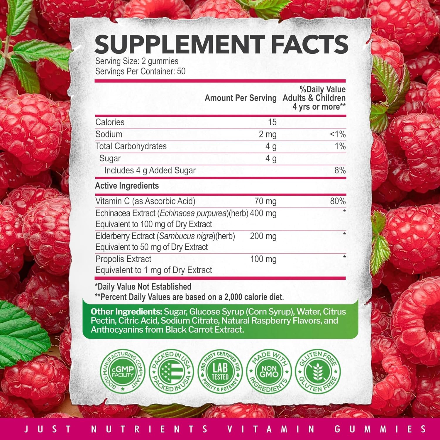 Elderberry 200mg Gummies with Vitamin C, Echinacea, Propolis (100 count) - Immune Support for Adults & Kids - Maximum Strength, Great Tasting Raspberry Flavor - Gluten-Free, Vegan - 100 Gummies - Image 5
