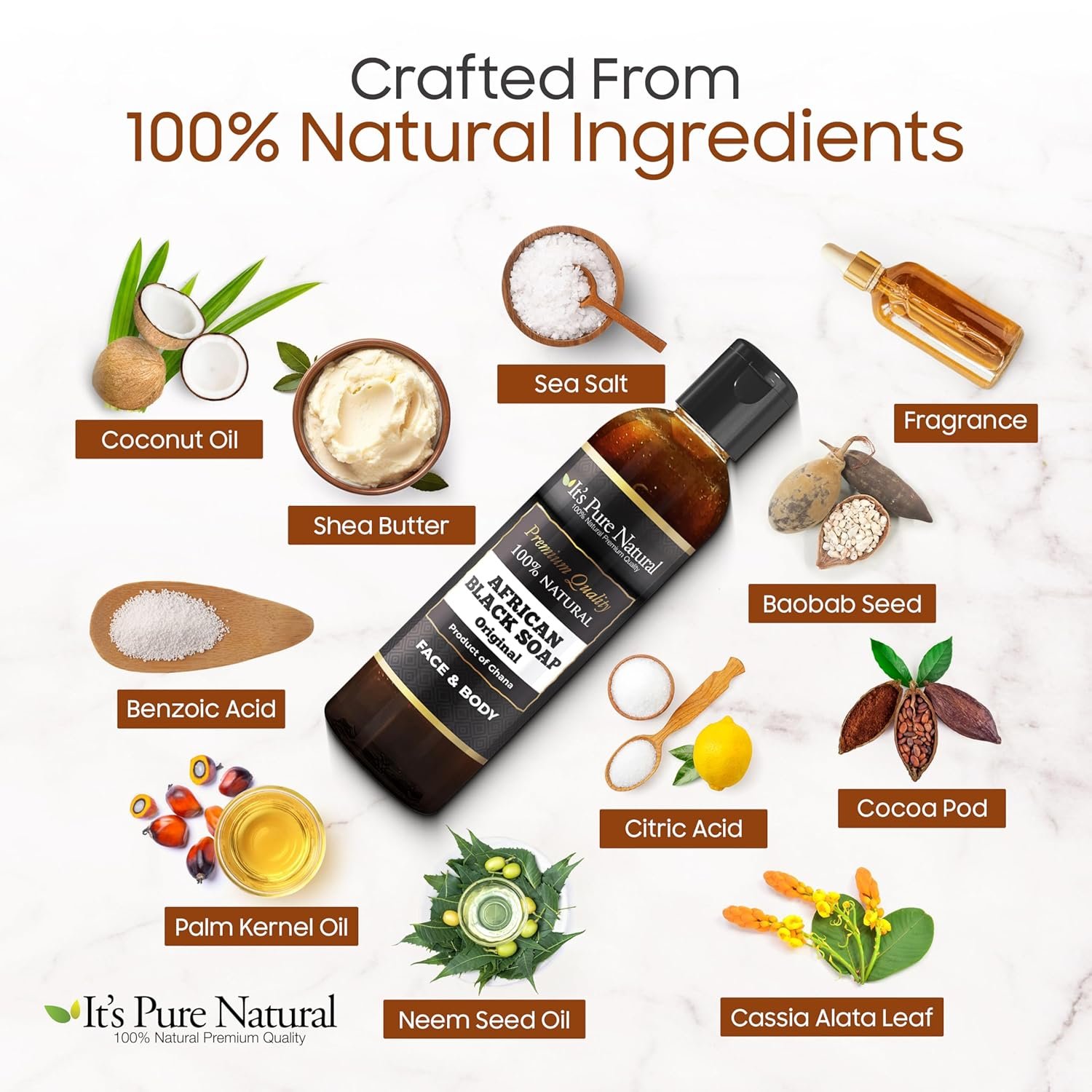 It's Pure Natural African Black Soap, Liquid Form, Traditional Handmade Raw Soap with Shea Butter and Coconut Oil, Face and Body Cleanser, (8oz, Original) - Image 2