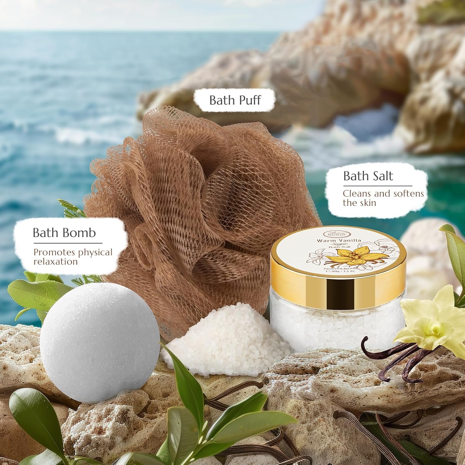 Bath and Body Warm Vanilla Sugar Spa Gifts for Women, with Shower Gel, Bubble Bath, Body Lotion, Bath Bomb, Bath Salt, Spa Basket Gift Set for Women, 7pcs Set Gifts - Image 5