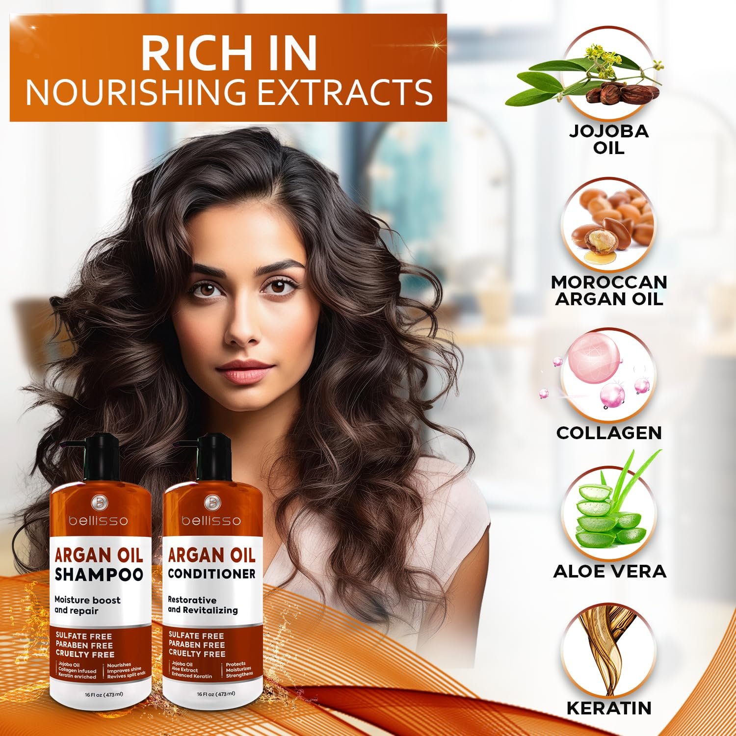 Moroccan Argan Oil Shampoo and Conditioner Set - Sulfate Free with No Parabens - Botanicals for Women and Men - Professional Moisturizing, Anti Frizz, Hydrating Solution for Dry, Wavy and Curly Hair - Image 3
