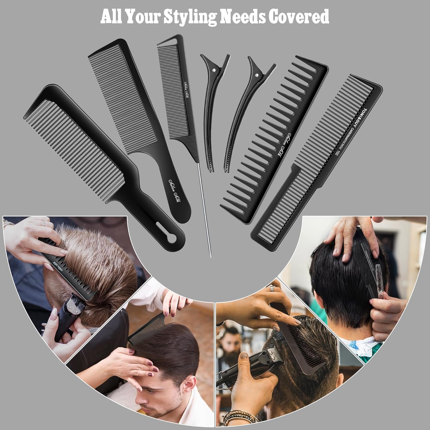 SALONSILK 13PCS Hair Cutting Shaving Brush and Comb Set, Professional Barber Combs for Hair Stylist, Premium Grade Barber Brush Neck Duster, Fading Comb Barber Clipper Comb - Image 6
