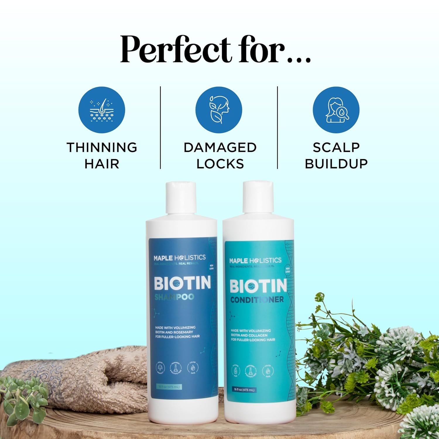 Rosemary Biotin Shampoo and Conditioner Set - Volumizing Shampoo and Conditioner for Thinning Hair for Women & Men with Nourishing B Vitamins - Color Safe Sulfate Paraben & Silicone Free (8 Fl Oz) - Image 7
