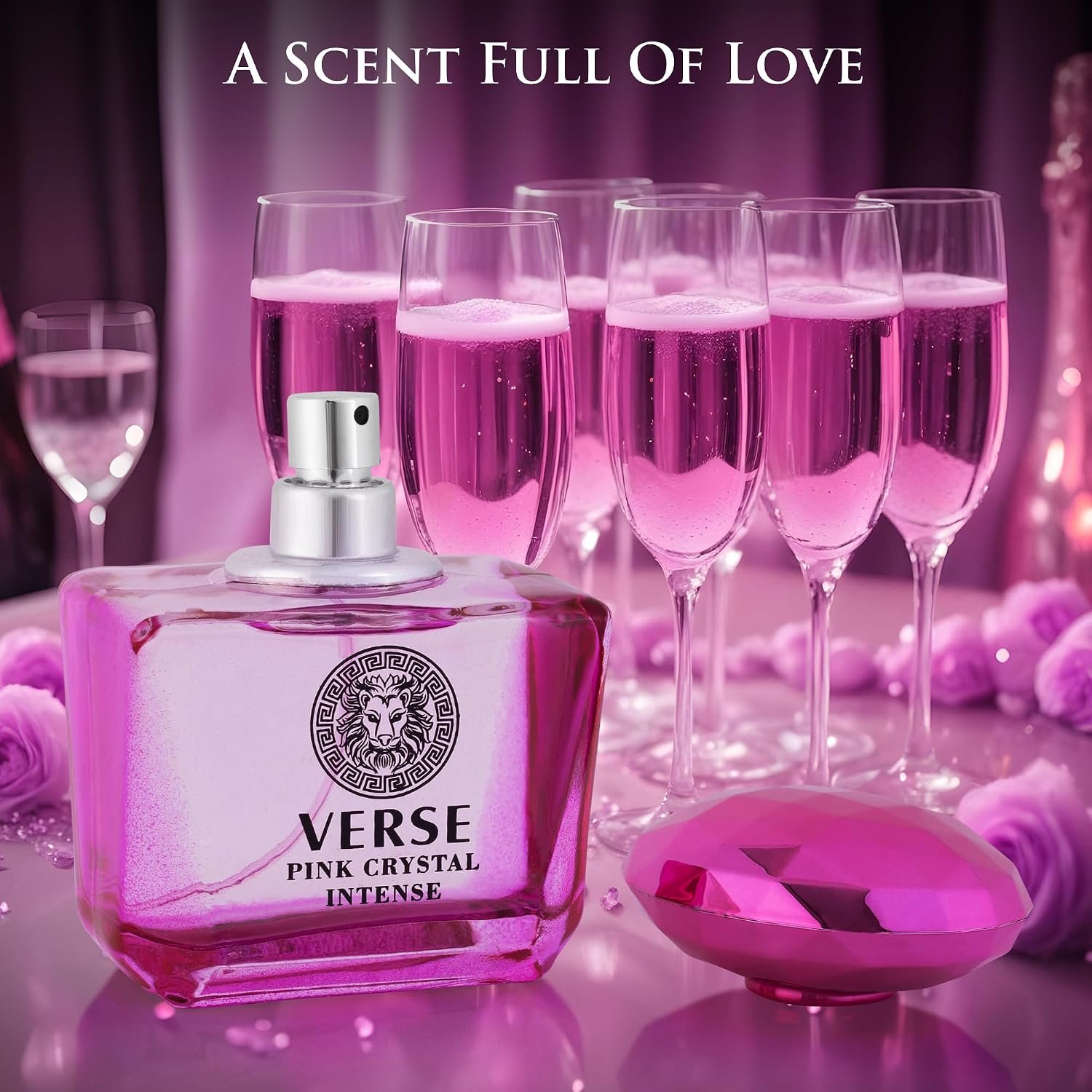 Verse Pink Crystal Intense for Women 3.4 fl Oz - Fruity & Floral Scents of Raspberry, Peony, Magnolia & Lotus Flowers - Base Notes of Amber, Vibrant Musk & Deep Mahogany Wood - Elegant 100ml Bottle - Image 9