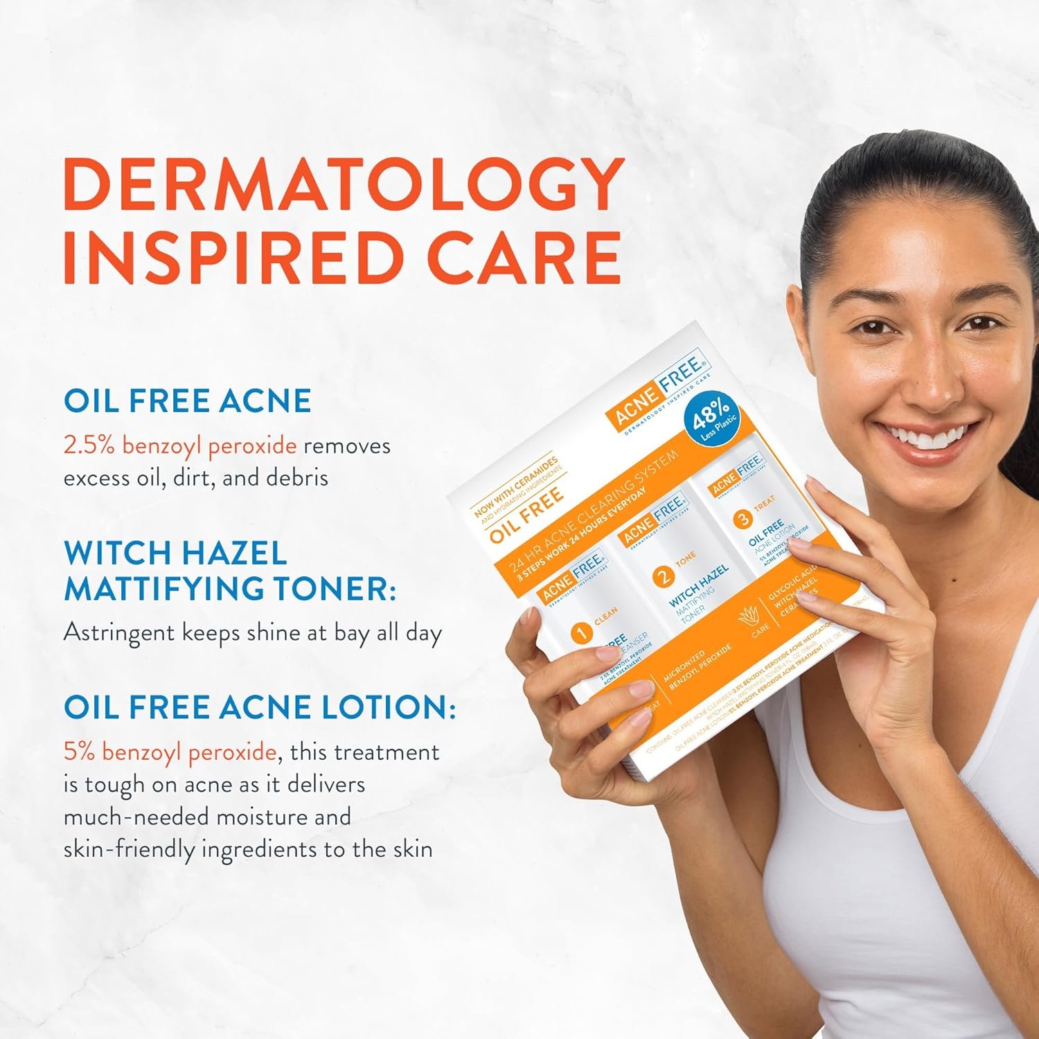 Acne Free 3 Step 24 Hour Acne Treatment Kit - Clearing System W Oil Free Acne Cleanser, Witch Hazel Toner, & Oil Free Acne Lotion - Acne Solution W/ Benzoyl Peroxide for Teens and Adults - Original - Image 3