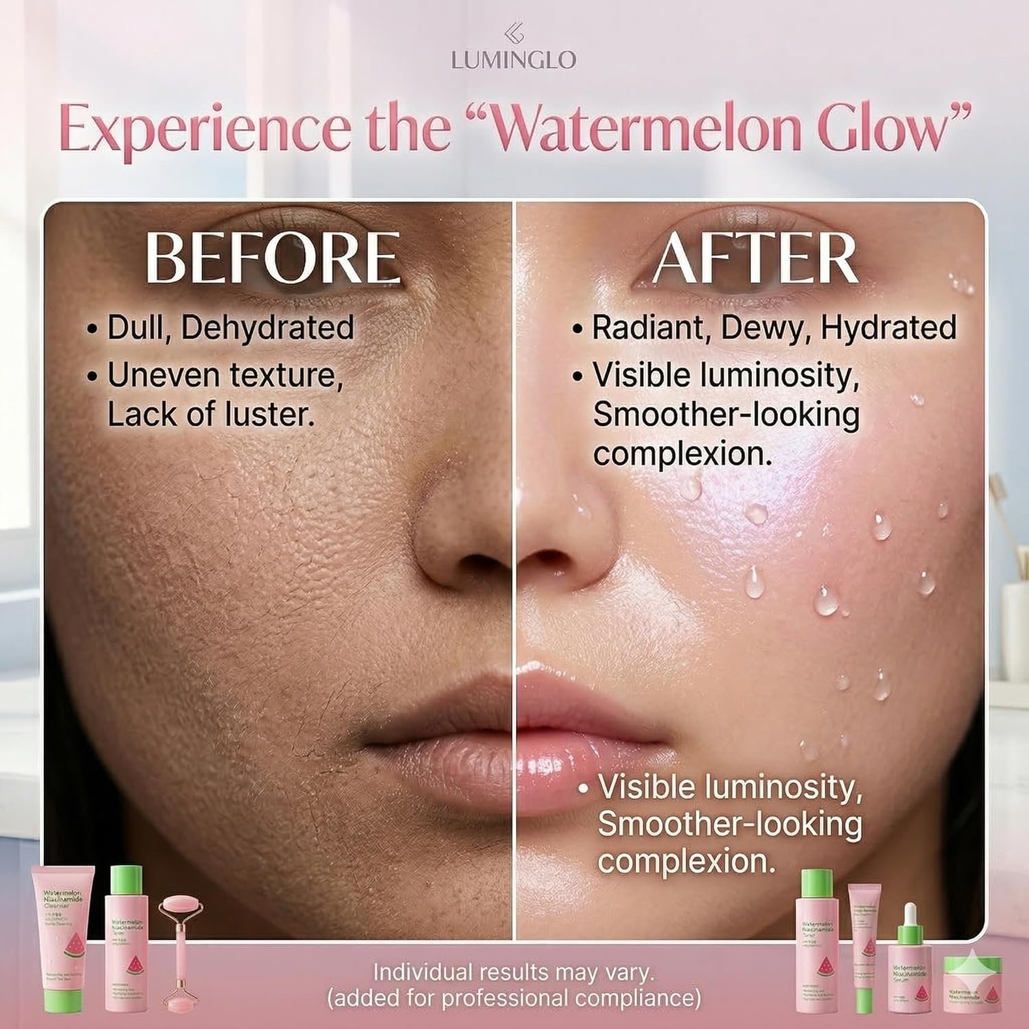 Watermelon Niacinamide Skin Care Set, Skin Care For Kids & Girls With Cleanser,Toner,Eye Cream,Cream,Serum,Headbeand & 2PCS Guasha, Skincare For Girls 10-12, Routine Beauty Skin Care For Teens Gift - Image 3