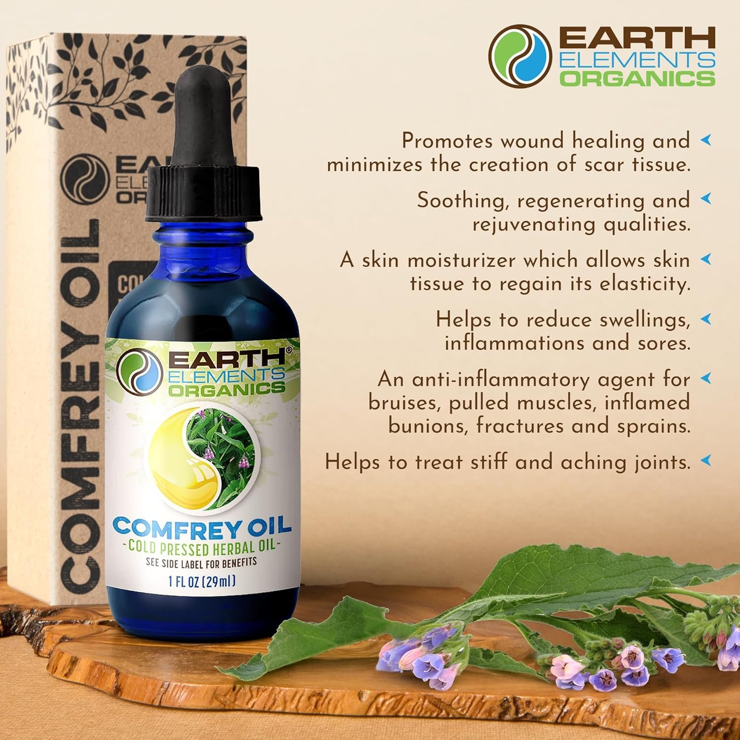Comfrey Body Oil Raw, Infused Herbal Care, Organic Skincare, Unscented, for All Skin Types - 1 fl oz - Image 5