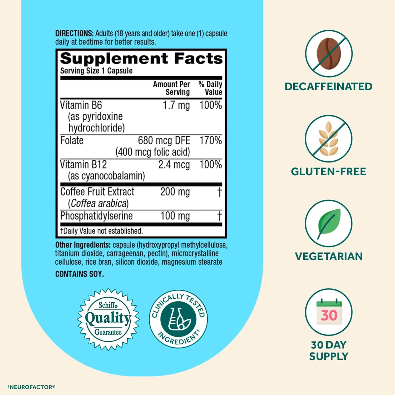 NEURIVA Plus Brain Supplements for Memory and Focus, Clinically Tested Nootropics Neurofactor and Phosphatidylserine, with Vitamin B12, Vitamin B6 and Folic Acid, 30 Count Capsules - Image 6