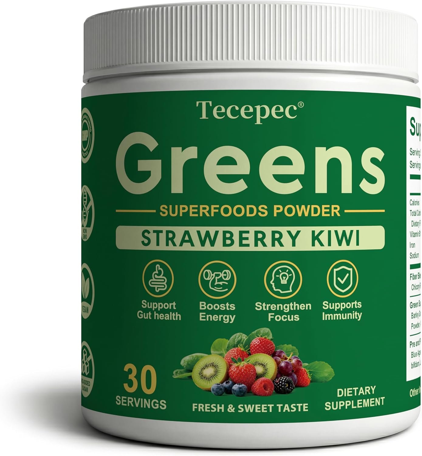 Super Greens Powder Superfood, Greens Juice Drink Mix with Spirulina, Chlorella, Adaptogens & Fiber, Digestive Enzymes, Pre + Probiotics Supplement for Women & Men Bloating & Gut Health, 30 Servings