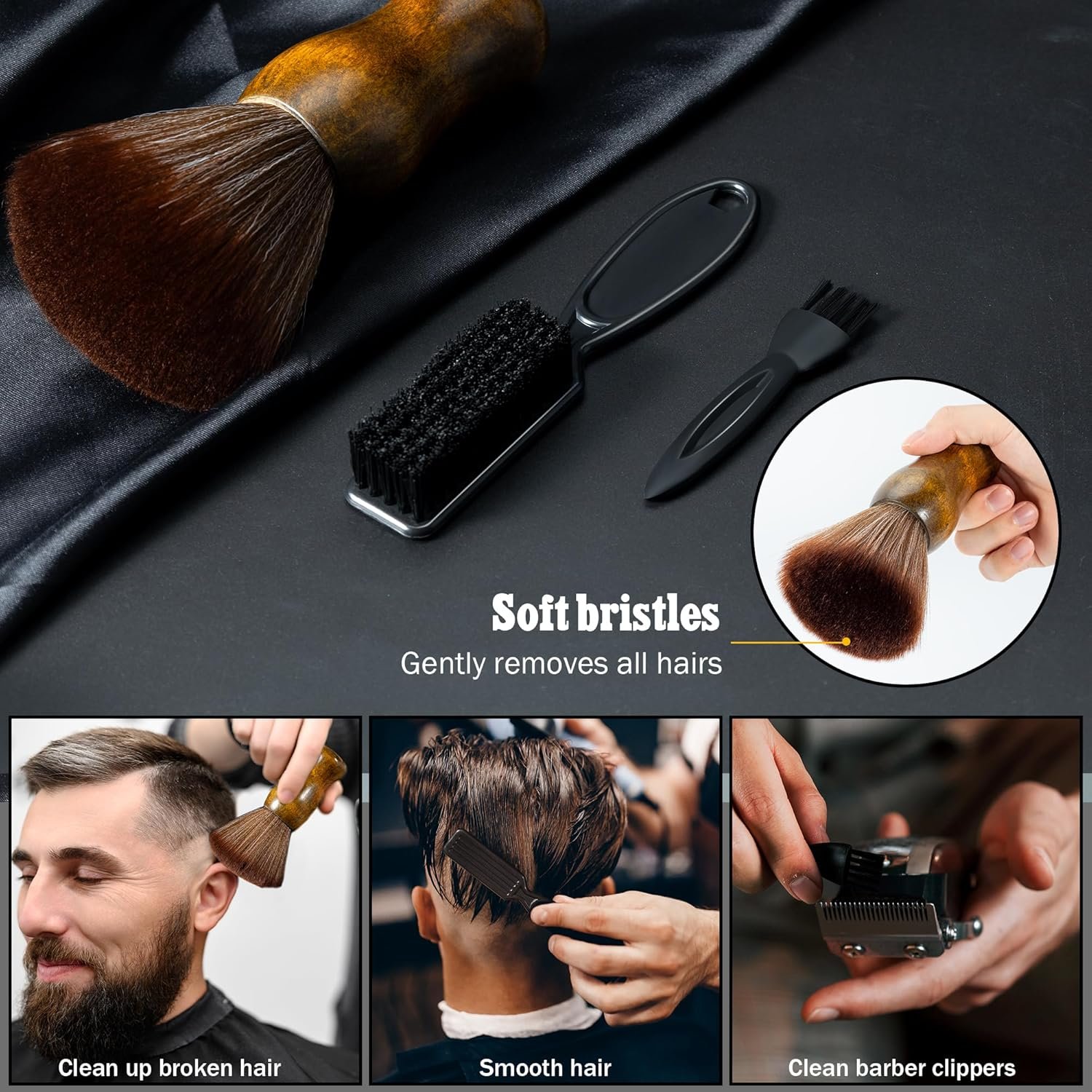 SALONSILK 13PCS Hair Cutting Shaving Brush and Comb Set, Professional Barber Combs for Hair Stylist, Premium Grade Barber Brush Neck Duster, Fading Comb Barber Clipper Comb - Image 2