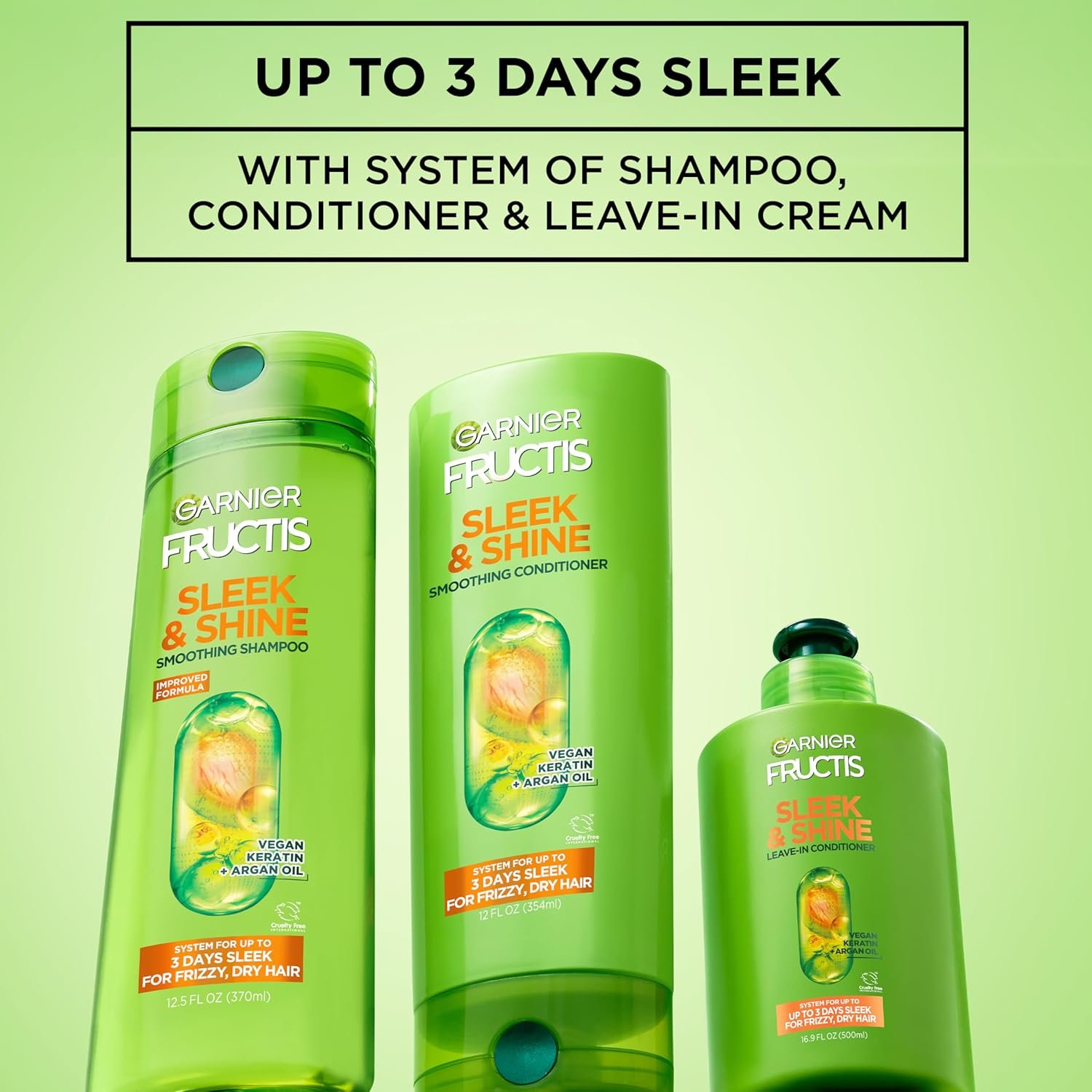Garnier Fructis Sleek and Shine Intense Smooth Leave In Conditioner, Conditioning Hair Cream for Frizzy, Dry Hair, Plant Keratin + Argan Oil, 10.2 Fl Oz (Pack of 2) - Image 5