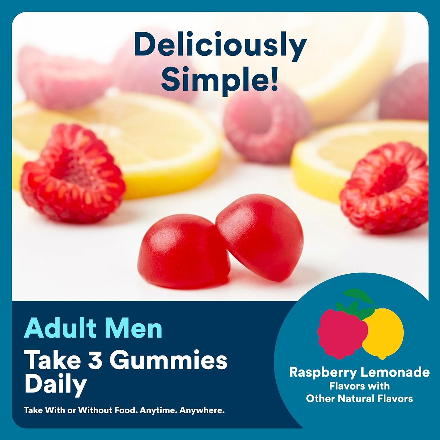 SmartyPants Men's Multivitamin Gummies with Omega 3 DHA/EPA, Methylfolate, Vitamin D3, C, B12, B6, A, K, Zinc, Raspberry Lemonade Flavor, 90 Count (30 Day Supply) - Image 5