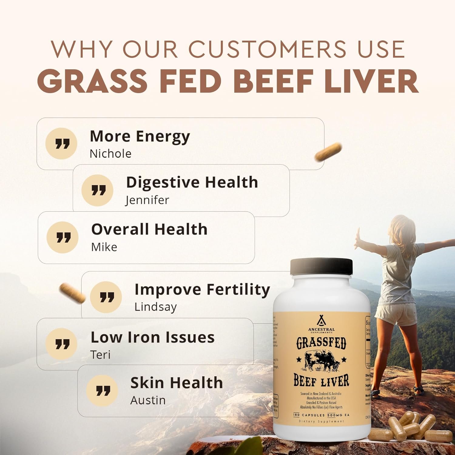 Ancestral Supplements Grass Fed Beef Liver 180 Capsules, Supports Energy Production, Detoxification, Digestion, Immunity and Full Body Wellness, Non-GMO, Freeze Dried Liver Health Supplement - Image 6