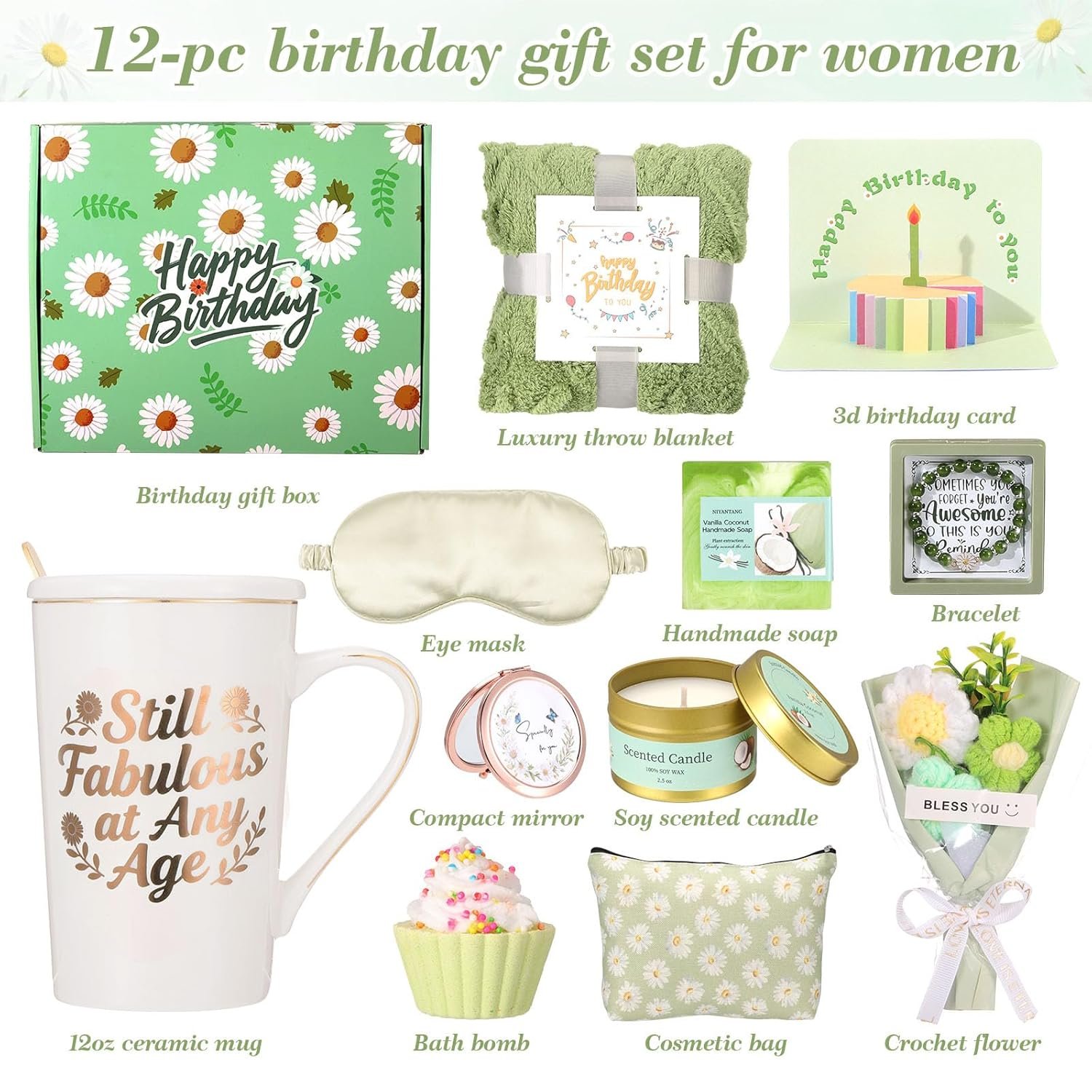 Daisy Birthday Gifts for Women, Self Care Gift Happy Birthday Gift Baskets for Women Friendship, Spa Gift Set Birthday Box Care Package for Women,Mom,Wife,Daughter,Sister,Girlfriend,Best Friend - Image 2