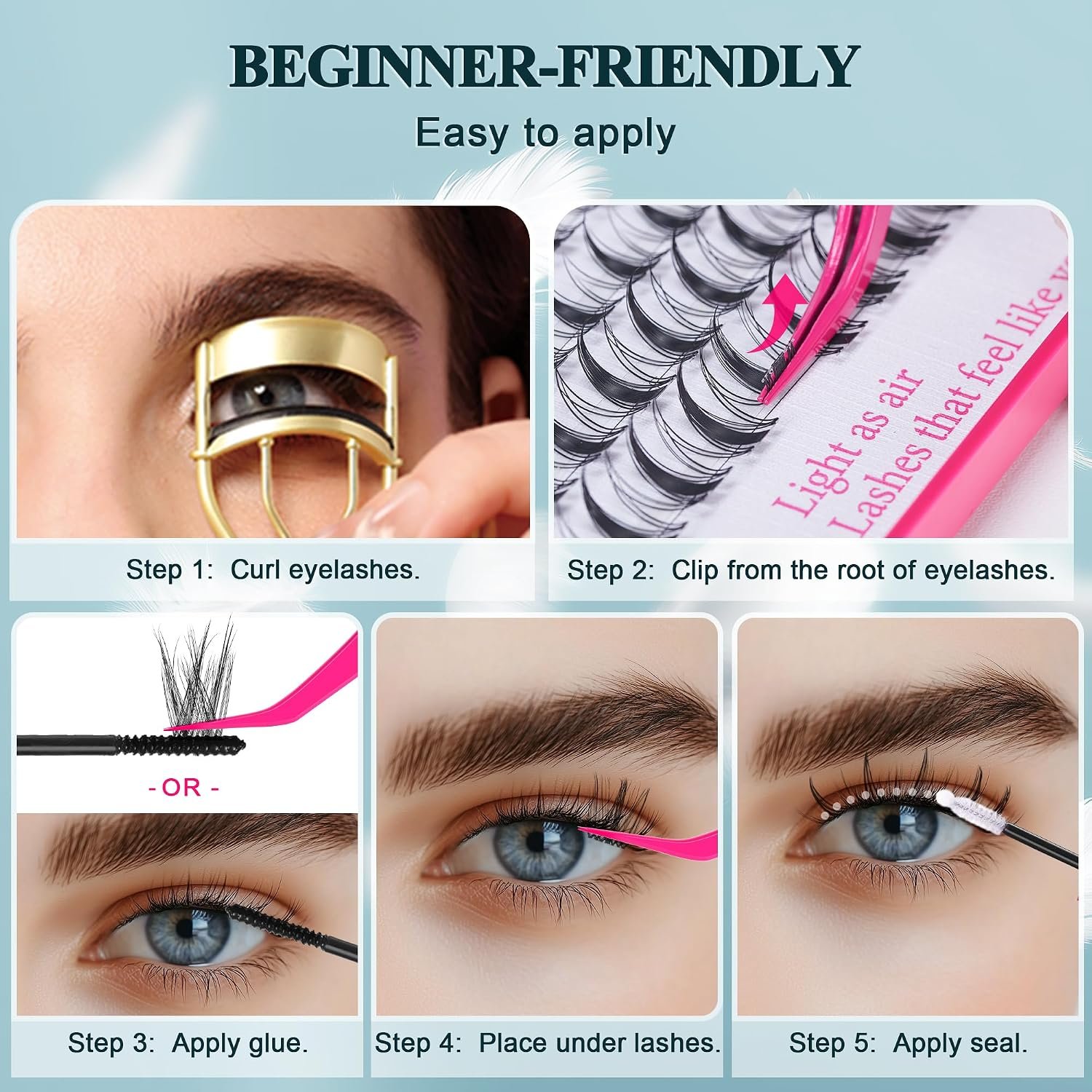 Vasa Muse Premium Lash Clusters Kit Lashes Wispy Lash Clusters Natural Eyelash Clusters Spiky Fairy Eyelash Extension Kit invisible Band Eyelashes with Bond & Seal for DIY 10-16mm 0.05mm - Image 11