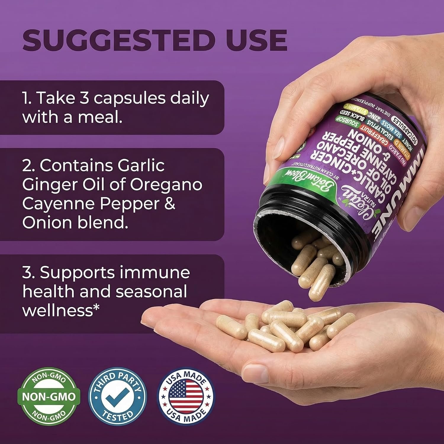 Clean Nutra Garlic Ginger Oil of Oregano Cayenne Pepper Grapefruit Soursop Black Cumin Sea Moss Black Pepper Vitamin C and Zinc VIT C Detox Gut Health Black Seed Cleanse 90 Vegan Capsules - Image 6