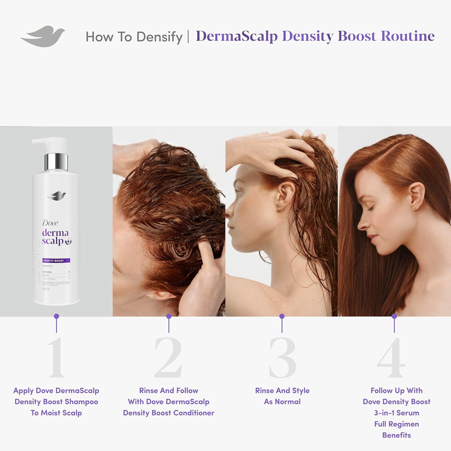 Dove Derma Scalp Density Boost Shampoo 1 ct With Glycerin, Sulfates And Zinc + Peptides For Hair Loss And Breakage 16 oz - Image 10