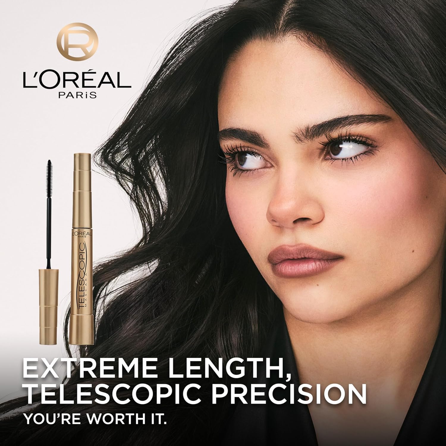 L’Oreal Paris Makeup Original Telescopic Mascara, Separating Mascara Volume and Length Formula, Washable, Blackest Black, 0.27 Fl Oz., 1 Count - Image 2