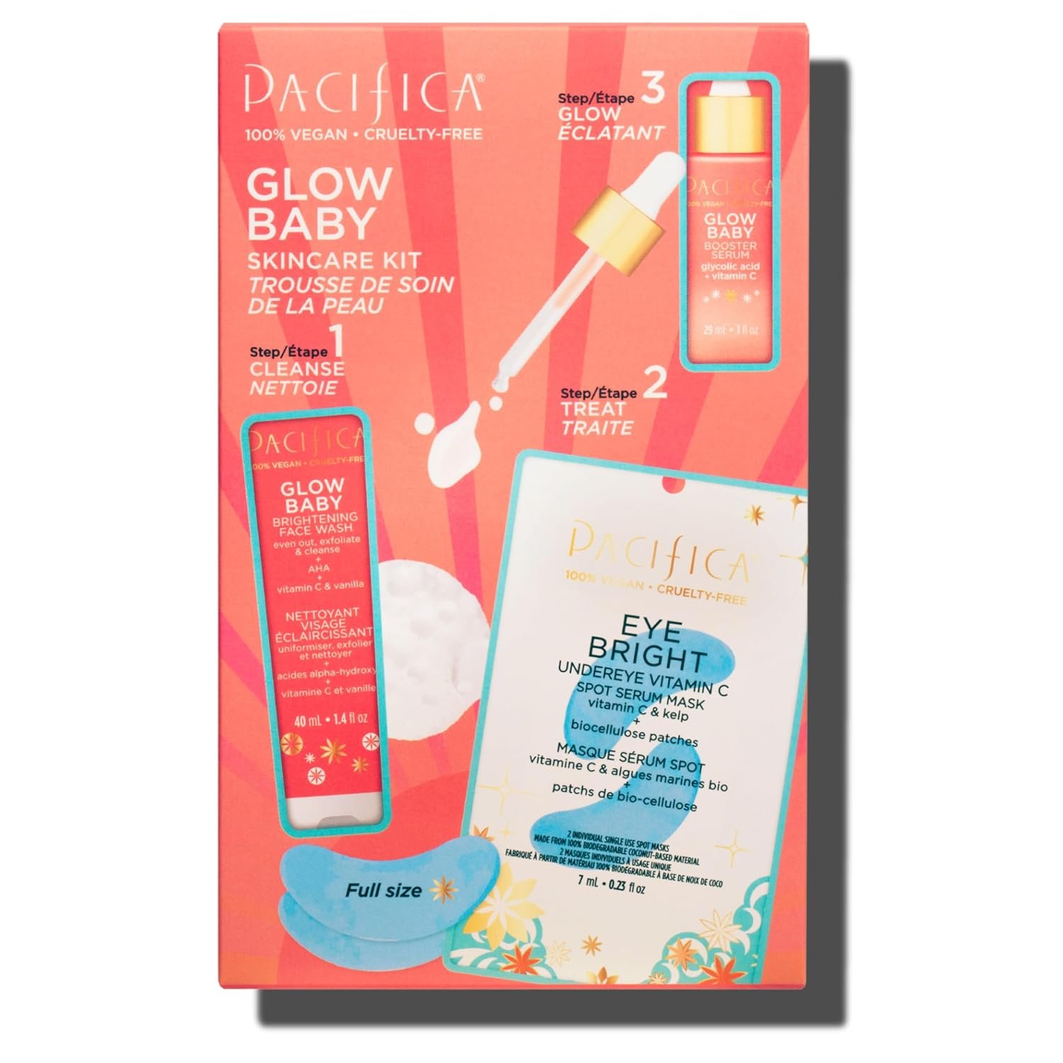 Pacifica Beauty | Glow Baby Vitamin C Trial + Value Kit | 3-Piece Skin Care Gift Set | Travel Friendly | Brightening Face Serum, Face Wash/Cleanser, Under Eye Patches | Glycolic Acid, AHA | Vegan - Image 15