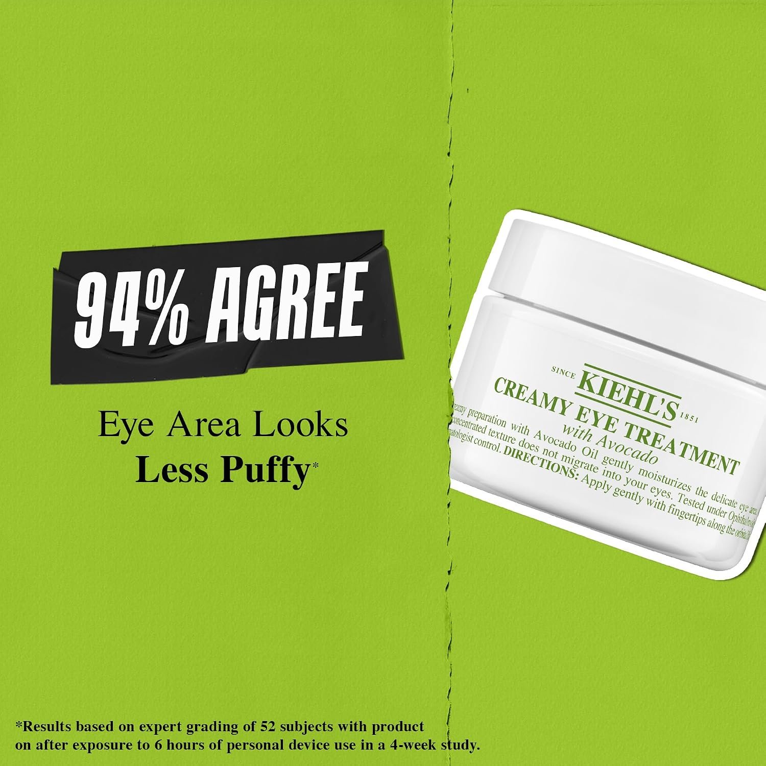 Kiehl's Avocado Eye Treatment, Under Eye Cream for Puffiness and Dark Circles, with Caffeine to Correct Bags, 99% Naturally Derived Non-Toxic Formula - Image 4