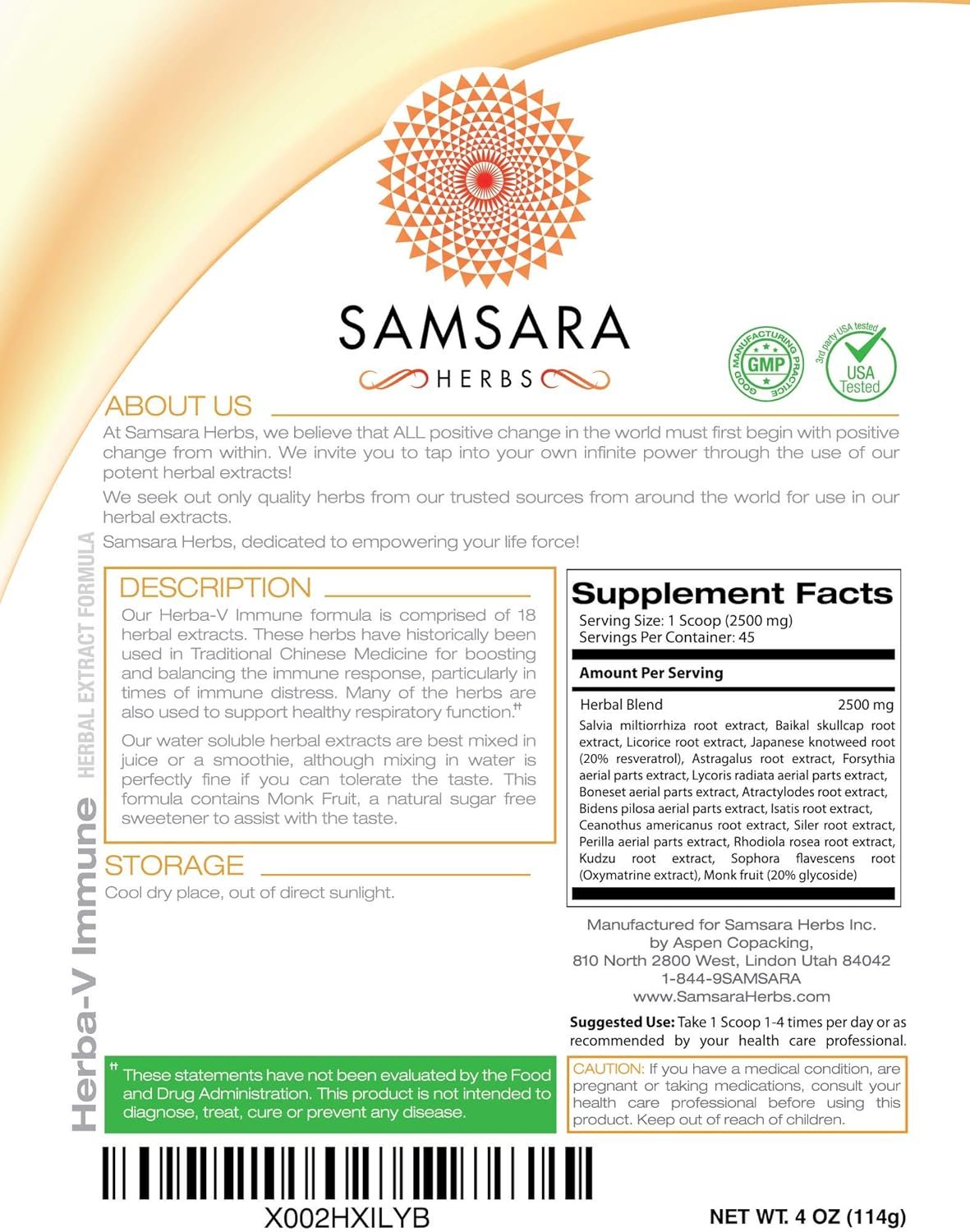Samsara Herbs Herba-V Immune (4oz/114g) - Herbal Support Formula with 18 Powerful Herbal Extracts - Including Dan Shen, Skullcap, Licorice, Isatis, Resveratrol, Astragalus, Rhodiola and Kudzu - Image 2