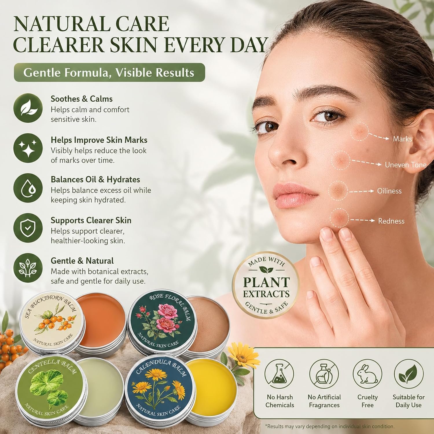 Organics Acne Balm Set with Squalane Oil, Calendula, Sea Buckthorn, Rosehip & Arnica, 4-Piece Balm & Scrub Kit for Uneven-Looking Skin, Pore-Area Texture & Moisturizing Care, 1.05 oz / 30 ml (4PCS) - Image 2