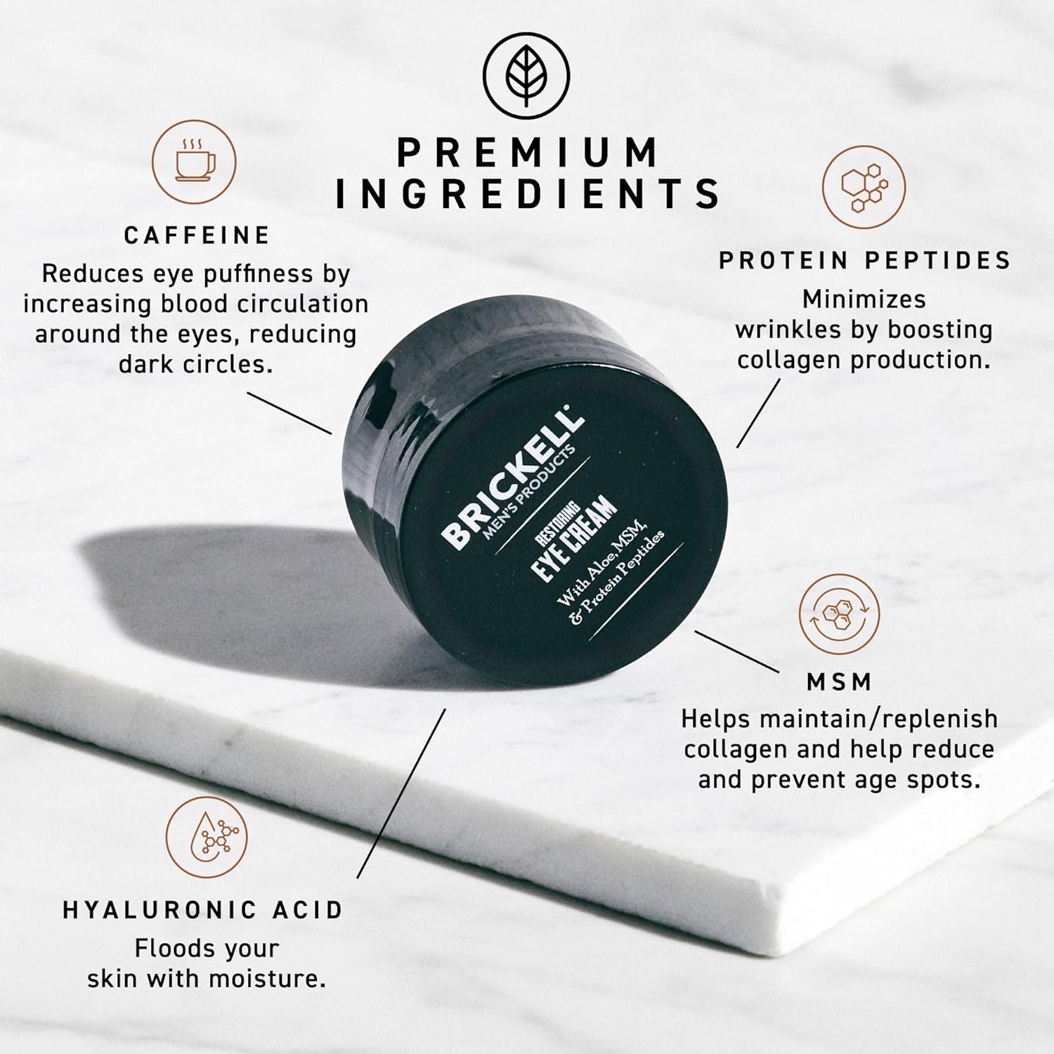 Brickell Men's Restoring Under Eye Cream for Men, Anti Aging Eye Balm To Reduce Puffiness, Wrinkles, Dark Circles, Crows Feet & Eye Bags, Caffeine, Hyaluronic Acid & Protein Peptides, 0.5oz, Unscented - Image 3