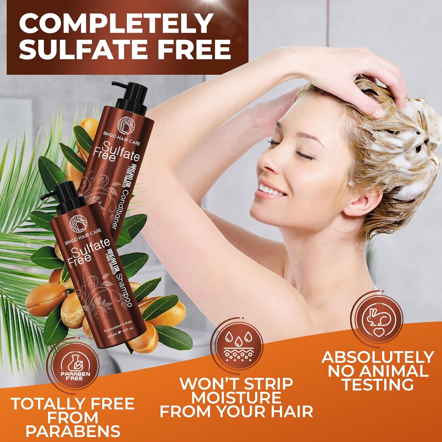 Moroccan Argan Oil Shampoo and Conditioner Set - Sulfate Free, Anti Frizz Hydrating Care for Women - Deep Moisturizing Treatment for Color, Keratin Treated, Curly, Damaged and Dry Hair - Image 4