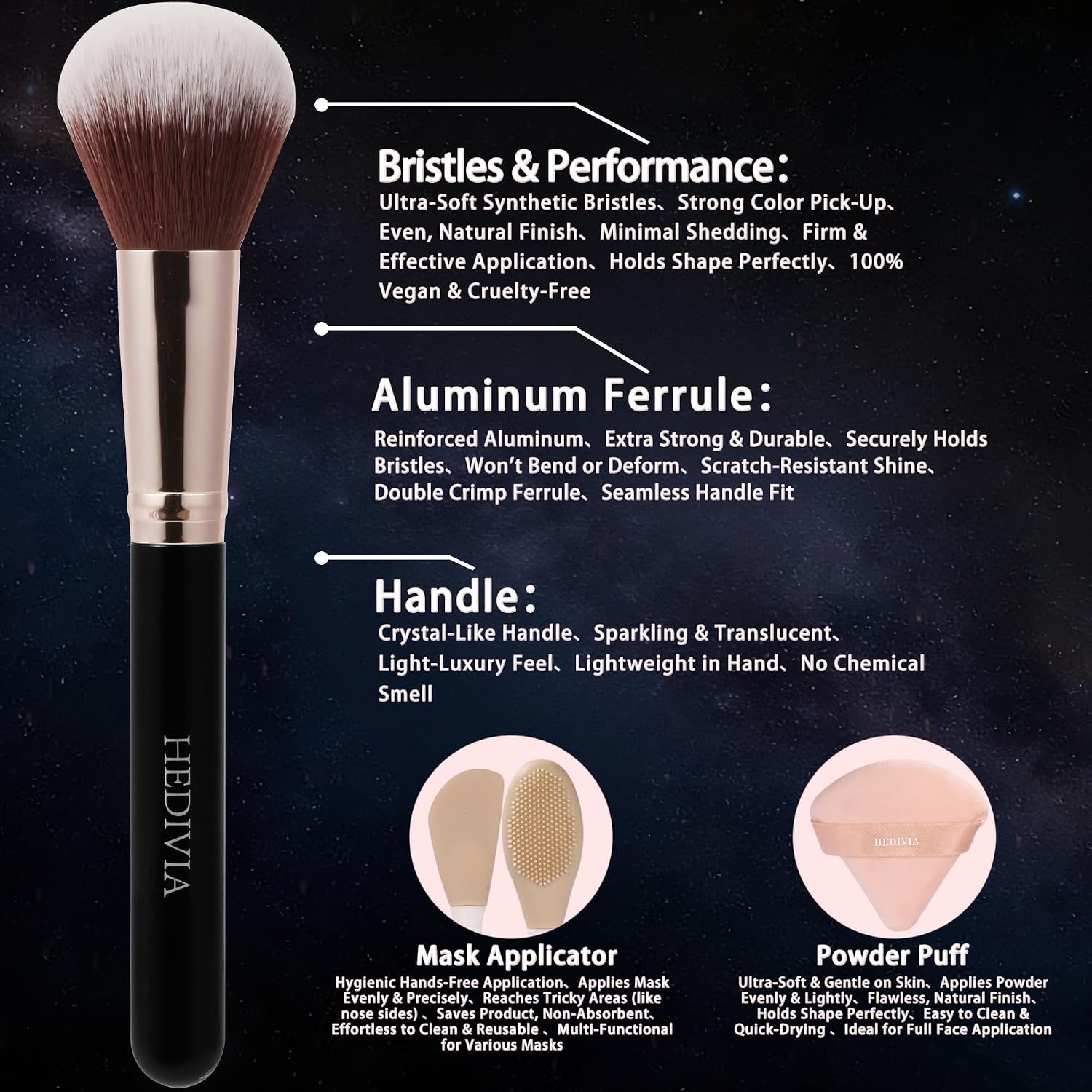 Black Makeup Brushes Set 14 Pcs Professional, Premium Synthetic Foundation Makeup Brush Concealer Powder Blush Eyeshadow Brushes with 2 Powder Puff & Dual-ended Mask Applicator.Gifts for Girls - Image 2