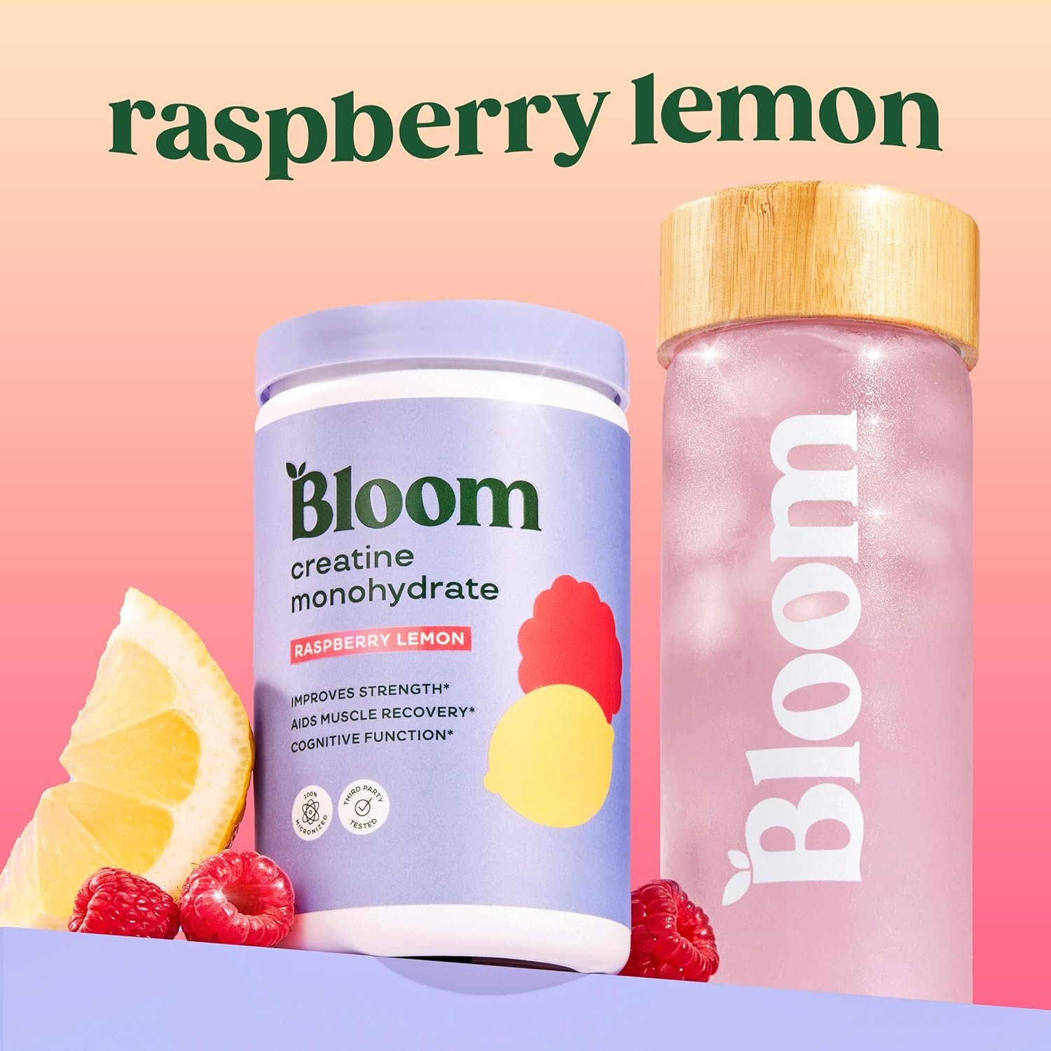 Bloom Nutrition Creatine Monohydrate Powder, 5g Micronized Creatine per Serving, Supports Muscle Recovery, Strength, Endurance, Pre or Post Workout, Gluten Free, Non GMO, Raspberry Lemon, 40 SVG, 9 oz - Image 2