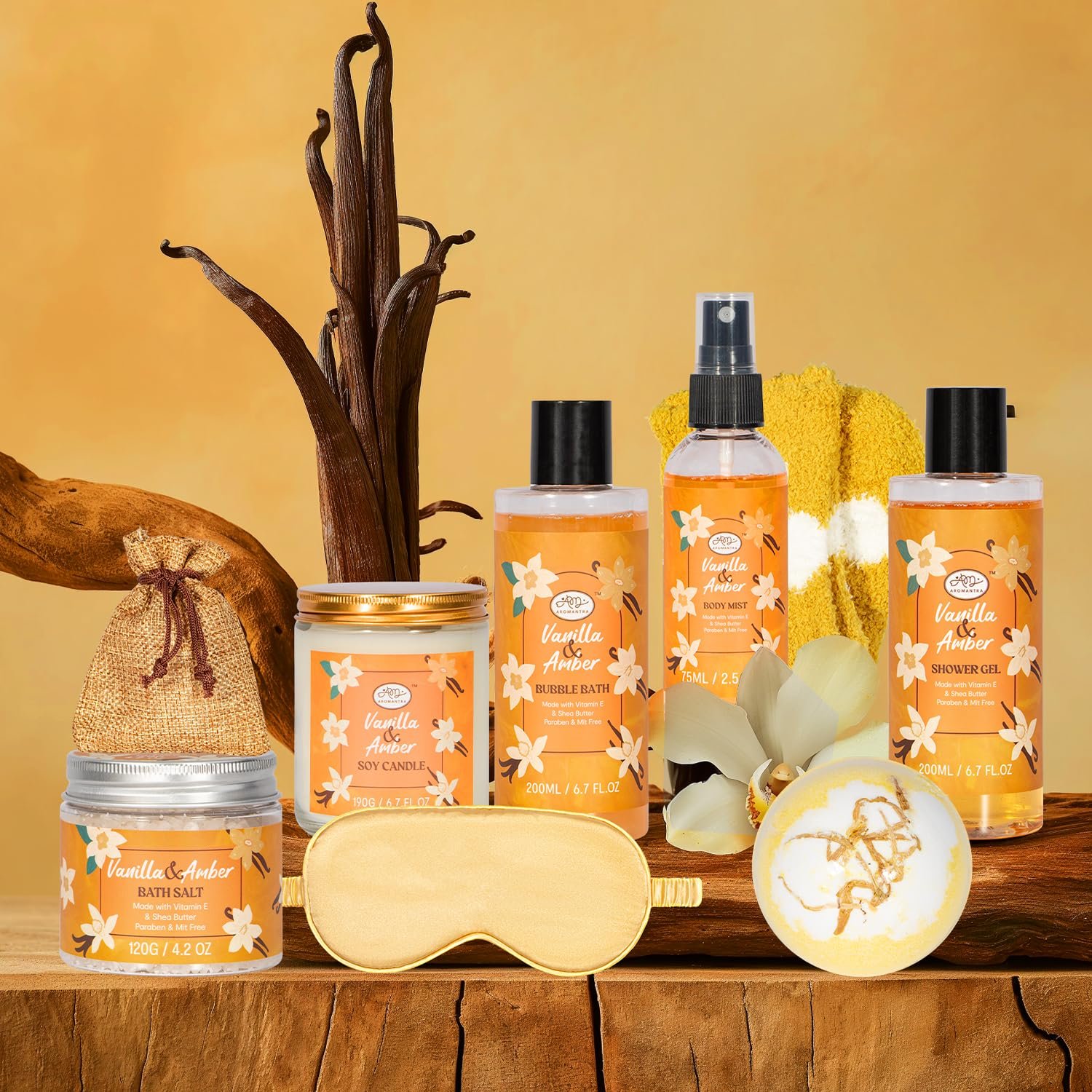 Bath Gift Set for Self Care, 11pcs Luxury Spa Gift Baskets for Women, Home Spa Essential W/ Bubble Bath, Body Lotion, Vanilla Amber Scented Candle, Birthday Gifts for Women, Mothers Day Gifts - Image 6