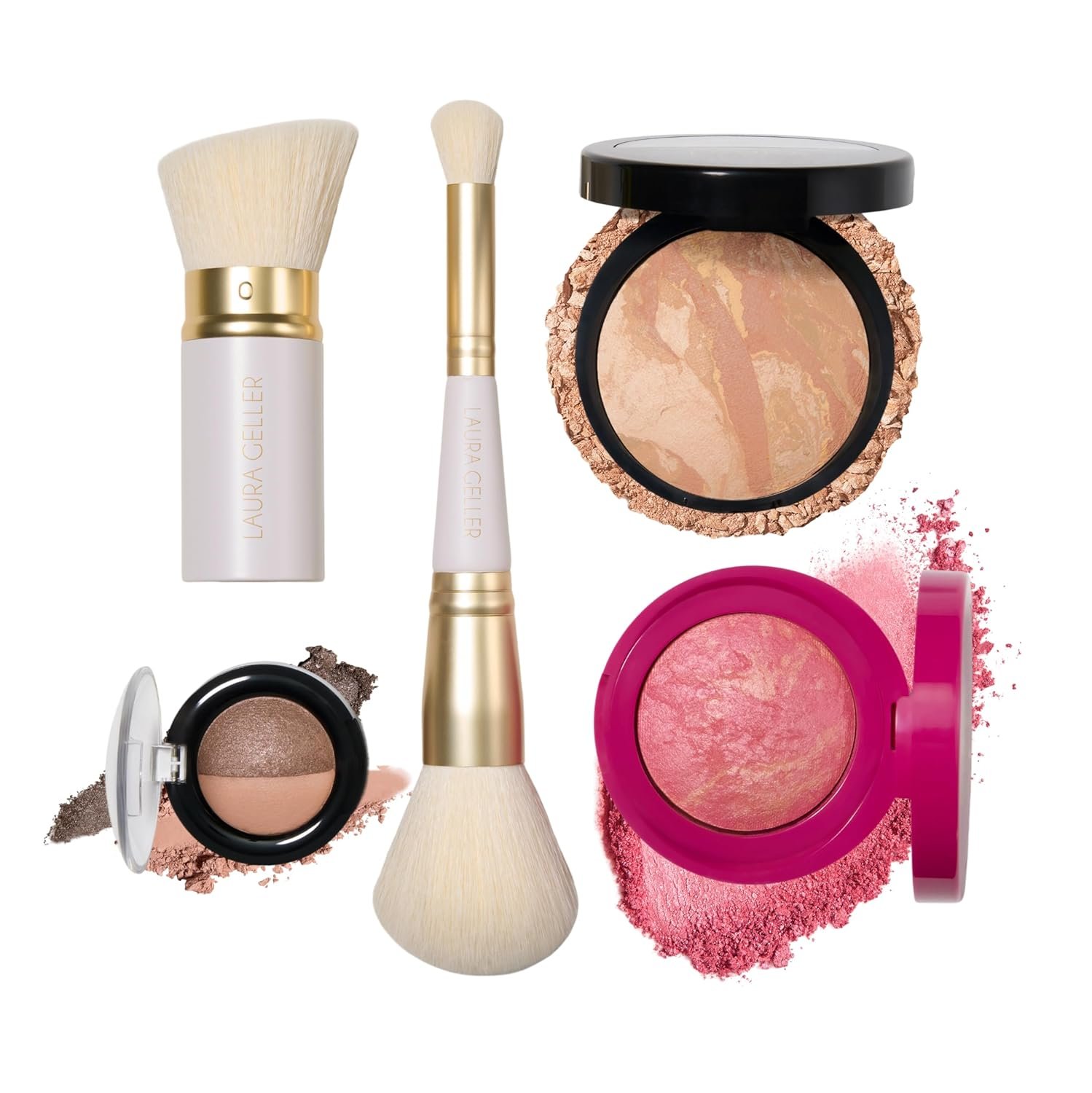 LAURA GELLER NEW YORK Daily Routine Kit | Light | Limited Edition Makeup Set | Includes Baked Foundation for Mature Skin, Exclusive Blush, Eyeshadow, Retractable Kabuki Brush