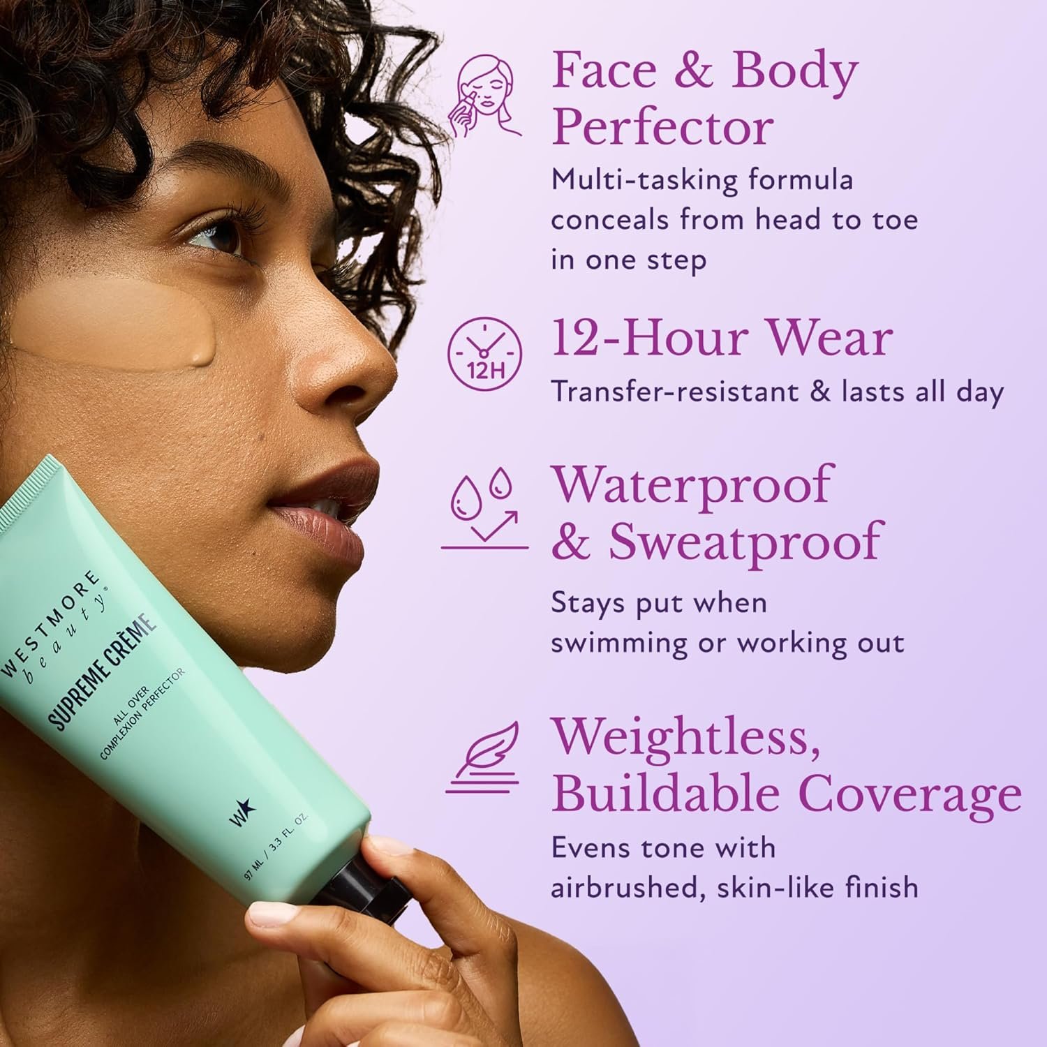 Westmore Beauty Supreme Creme All-Over Complexion Perfector – Long-Lasting CC Cream Foundation - Waterproof & Transfer-Resistant Skin Tint - 3.3 Oz Medium - Image 2