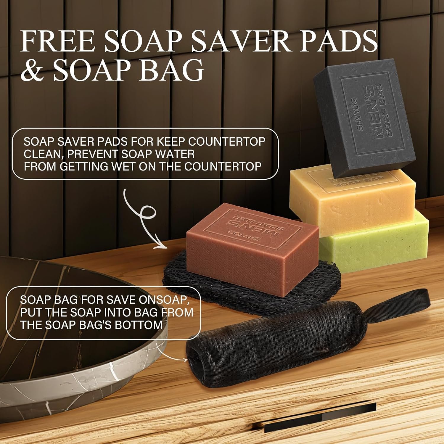 SHVYOG Mens Soap, 4 Pack Mens Bar Soap, Gift for Men Natural Cold Pressed Handmade Exfoliating Soap, Deep Cleansing, Moisturizing Bar Soap, Sandalwood Amber, Mint, Charcoal, Turmeric - 150G*4 - Image 6