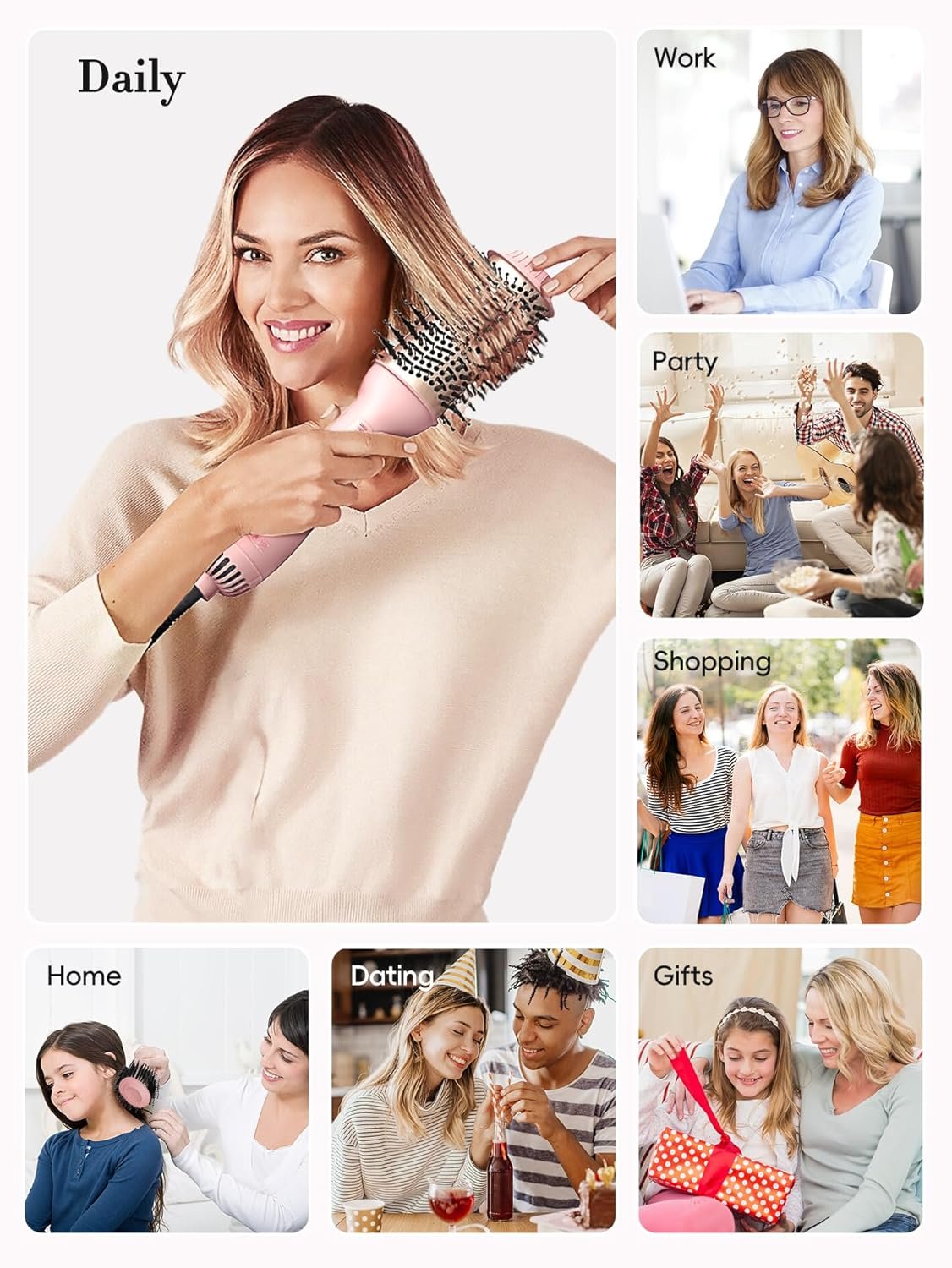 LANDOT Hair Blow Dryer Brush - One-Step Volumizer & Styler with Ceramic Titanium Barrel, Ionic Anti-Frizz Technology, 3 Heat/2 Speed Settings for All Hair Types, Rose Gold - Image 7