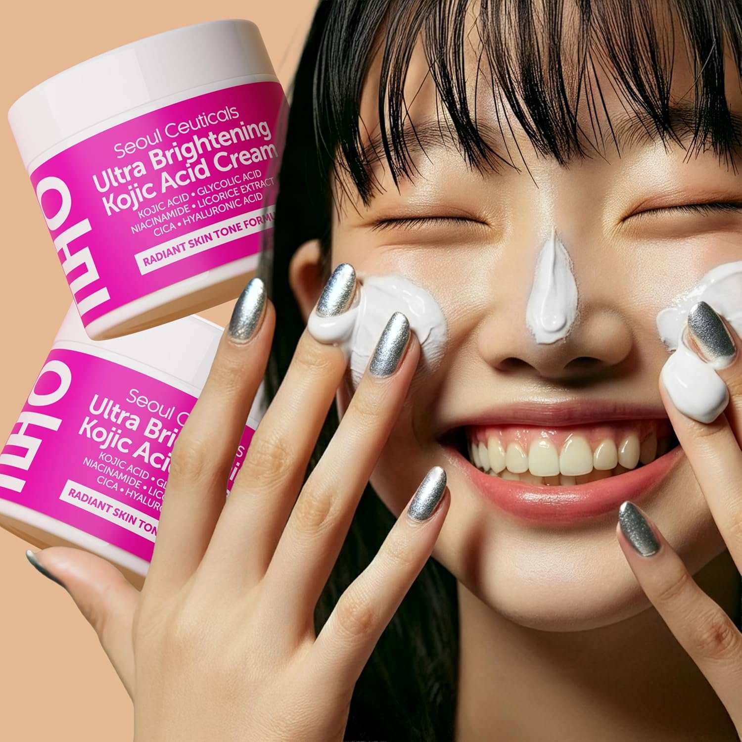 SeoulCeuticals Korean Kojic Acid Cream Dark Spot Remover + Glycolic Acid + Niacinamide + Cica + HA Moisturizer - Cruelty Free K Beauty Skincare 2oz - Image 8