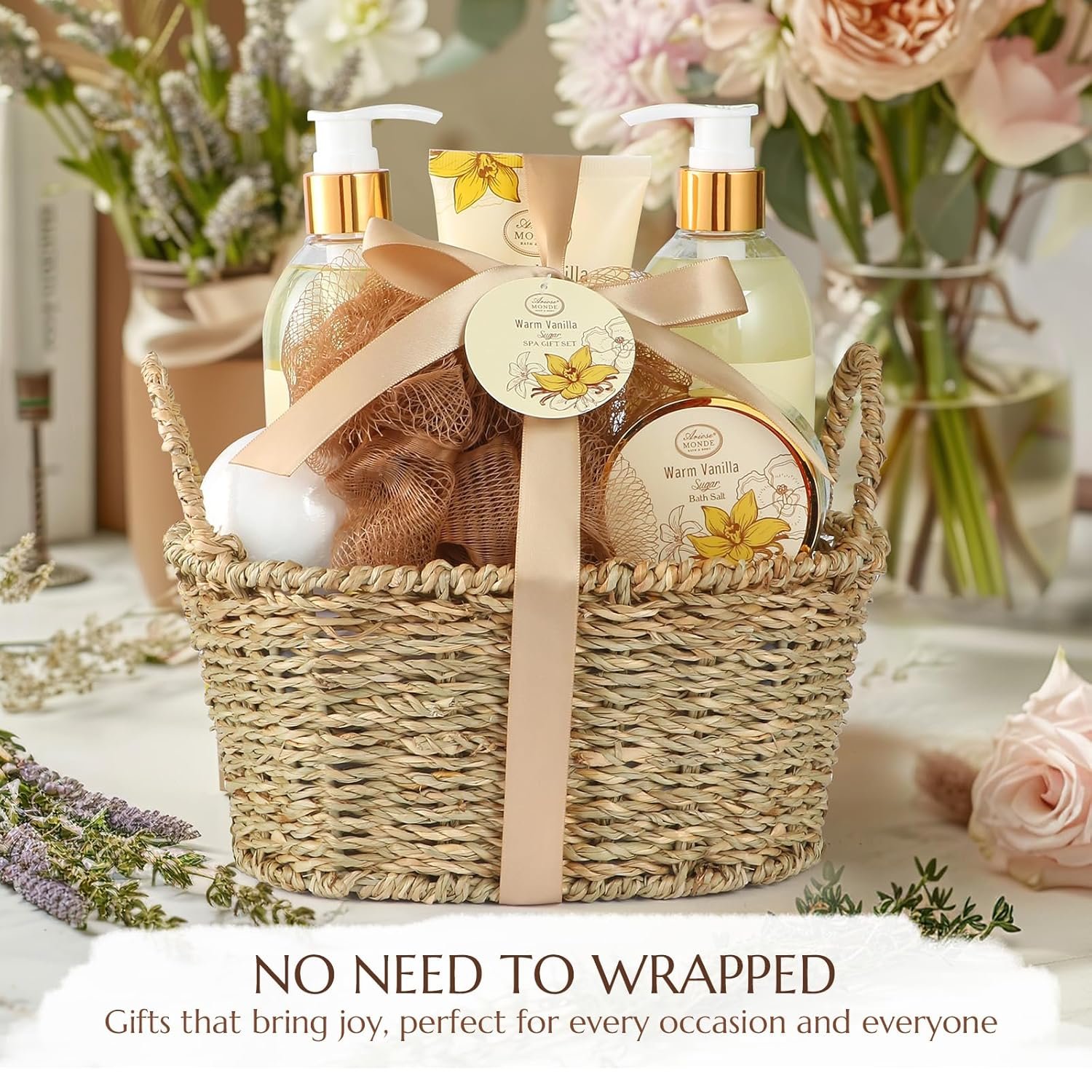Bath and Body Warm Vanilla Sugar Spa Gifts for Women, with Shower Gel, Bubble Bath, Body Lotion, Bath Bomb, Bath Salt, Spa Basket Gift Set for Women, 7pcs Set Gifts - Image 2