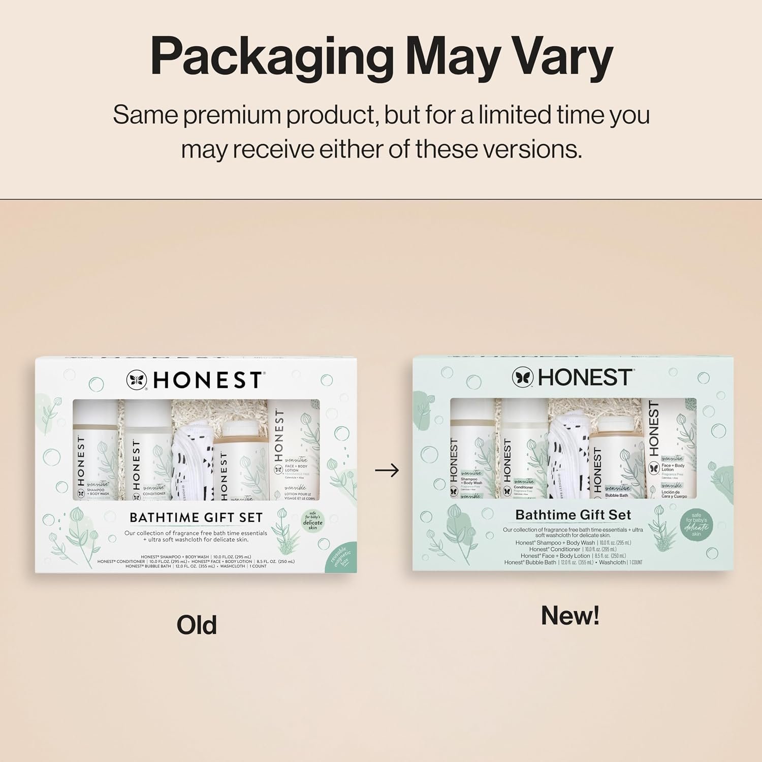 The Honest Company Fragrance-Free Bathtime Gift Set, Hypoallergenic, Bath Essentials for Sensitive Skin, Shampoo and Body Wash, Face Lotion, Bubble Bath, Conditioner, Wash Cloth - Image 8